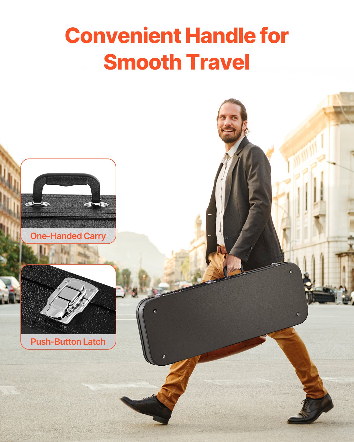 VEVOR Electric Guitar Hard Case, 1095 mm Rectangular Guitar Hard Case, With Lock Latch Keys Handle, PVC Padding Soft Lining Water-Resistant Hard Shell Guitar Cases, for 990 mm Electric Guitars, Black
