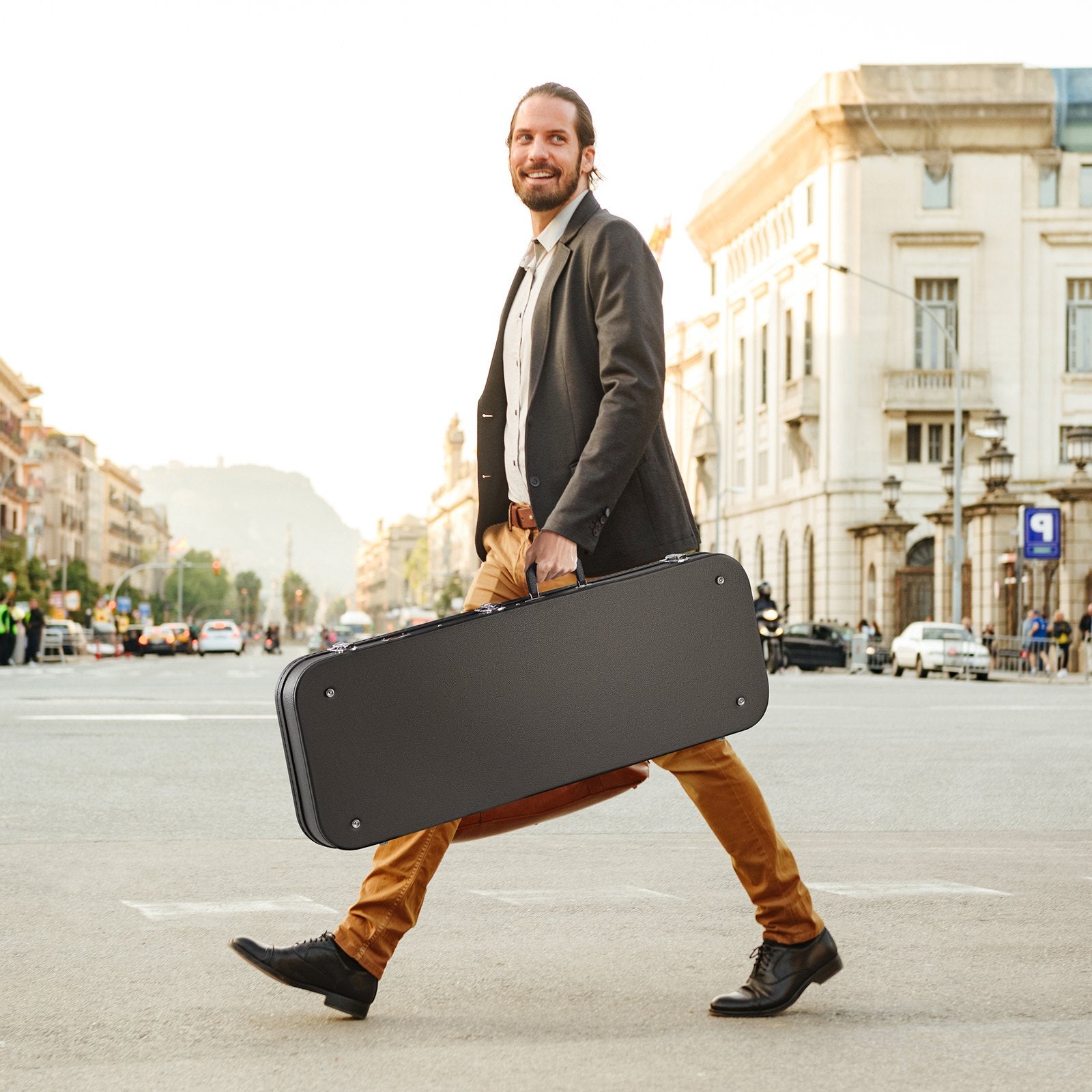 VEVOR Electric Guitar Hard Case, 1095 mm Rectangular Guitar Hard Case, With Lock Latch Keys Handle, PVC Padding Soft Lining Water-Resistant Hard Shell Guitar Cases, for 990 mm Electric Guitars, Black