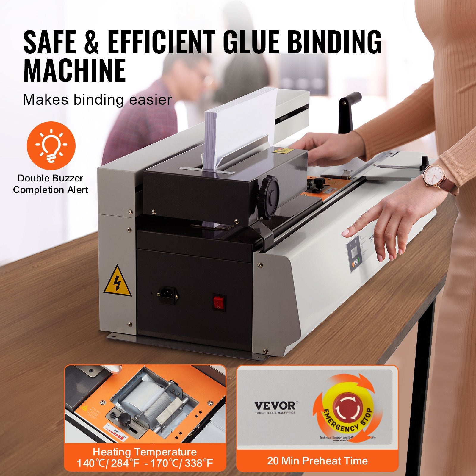 VEVOR Thermal Binding Machine, 400 Sheets Capacity Hot Glue Binding Machine, Thermal Book Binder 40mm Binding Thickness A3 Short Edge /A4/A5 Document
