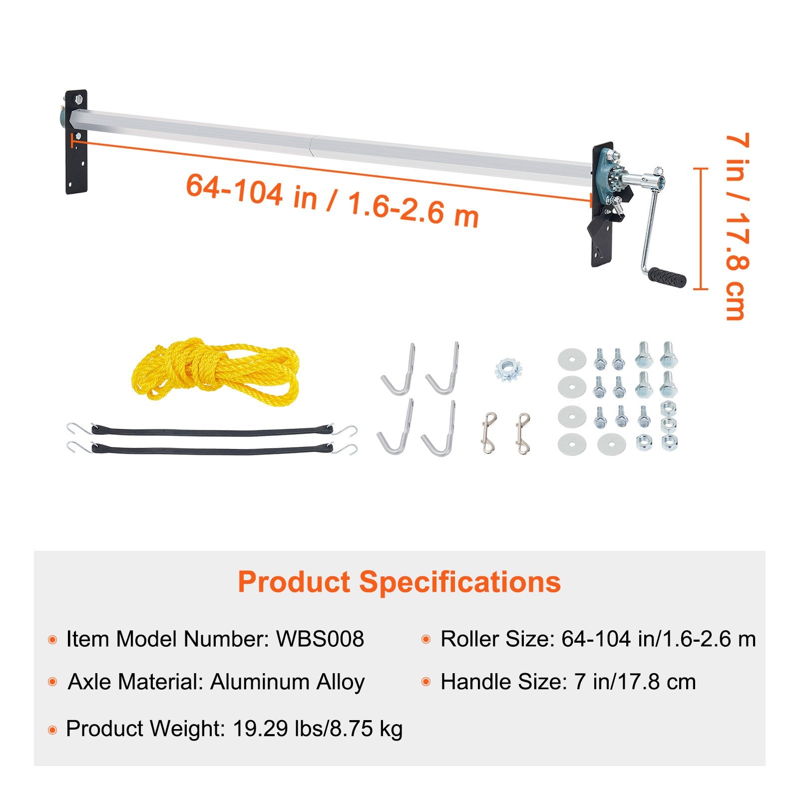 VEVOR Hand Crank Tarp Roller Kit, 1.6-2.6 m Wide, Aluminum Alloy, Manual Cab Level Dump Truck Tarp Roller with 17.8 cm Sponge-Wrapped Handle, Perfect for Dump Trucks, Trailers, Trash Haulers No Tarp