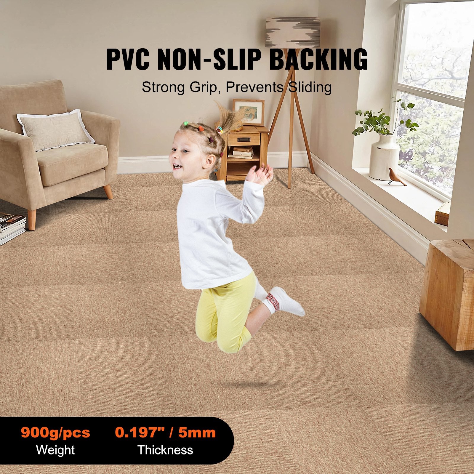 VEVOR Carpet Tiles Reusable, 20"x 20" Carpet Squares With Padding Attached, Soft Padded Carpet Tiles, Easy Install DIY for Bedroom Living Room Indoor Outdoor 16 Tiles, Dark Brown