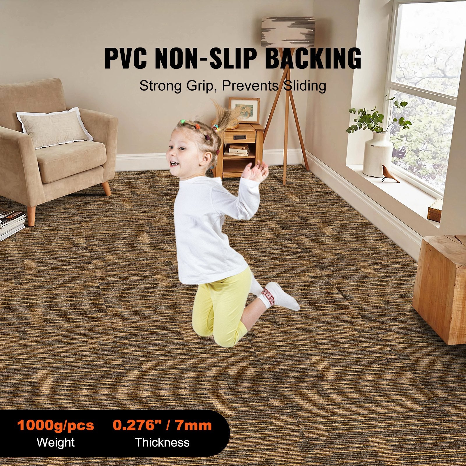 VEVOR Carpet Tiles Reusable, 20"x 20"Carpet Squares With Padding Attached, Soft Padded Carpet Tiles, Easy Install DIY for Bedroom Living Room 12Tiles, Mixed Brown