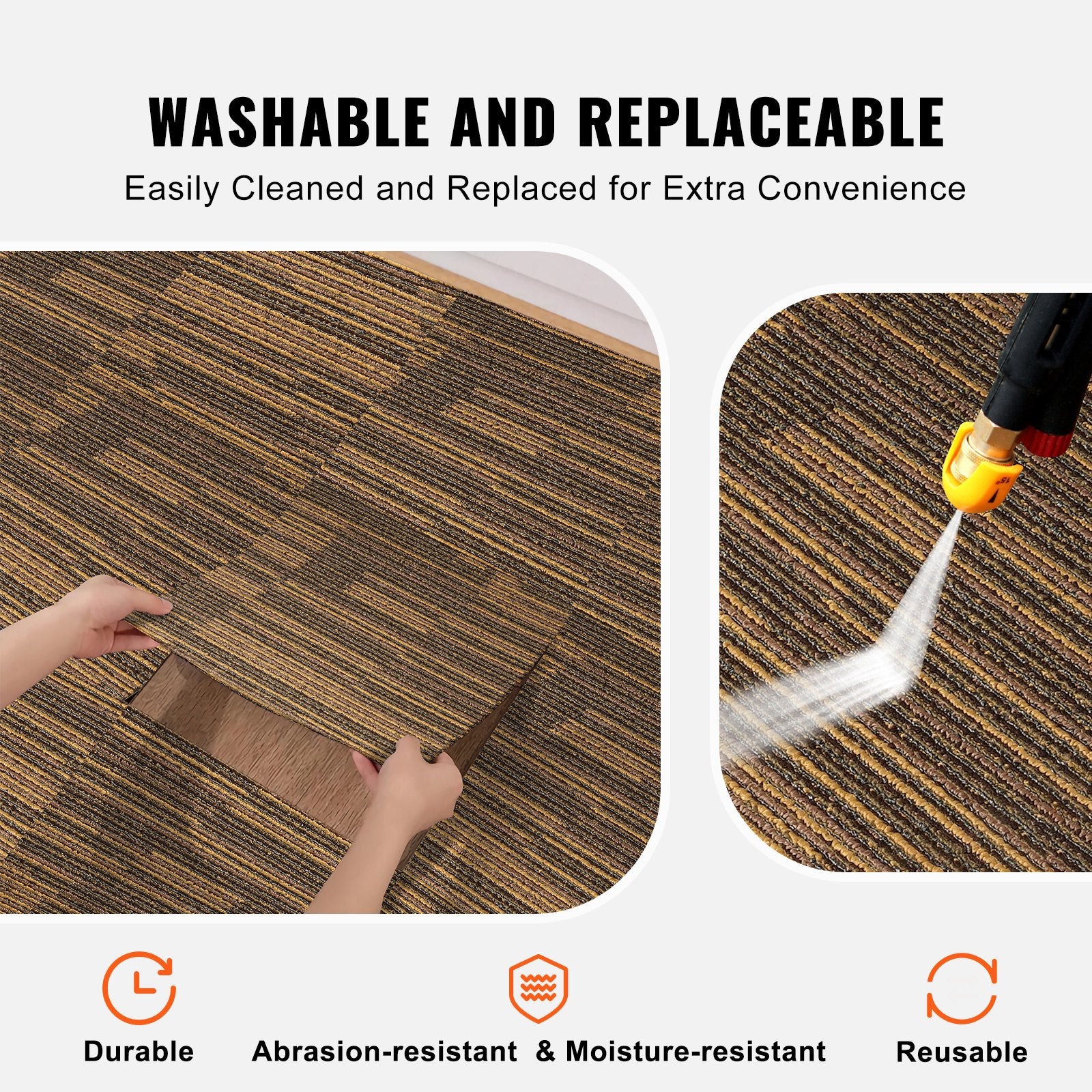 VEVOR Carpet Tiles Reusable, 20"x 20"Carpet Squares With Padding Attached, Soft Padded Carpet Tiles, Easy Install DIY for Bedroom Living Room 12Tiles, Mixed Brown