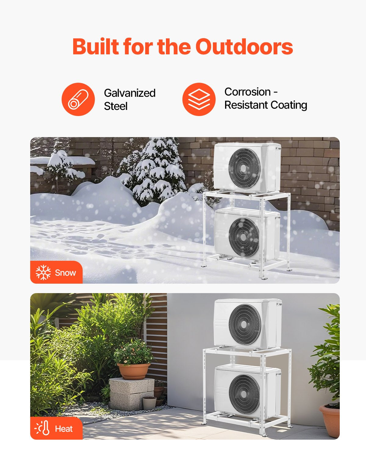VEVOR Mini Split Ground Stand, Anti-Vibration Mini Split Stand for 9000-18000 BTU Ductless Air Conditioner Heat Pump, Heavy Duty AC Base Bracket Floor Mount w/ 250kg Max. Load,Dual Levels