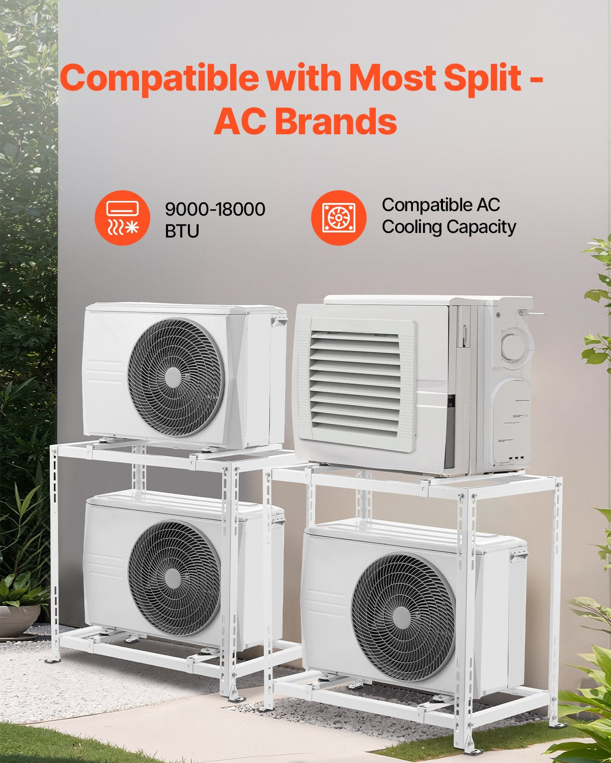 VEVOR Mini Split Ground Stand, Anti-Vibration Mini Split Stand for 9000-18000 BTU Ductless Air Conditioner Heat Pump, Heavy Duty AC Base Bracket Floor Mount w/ 250kg Max. Load,Dual Levels