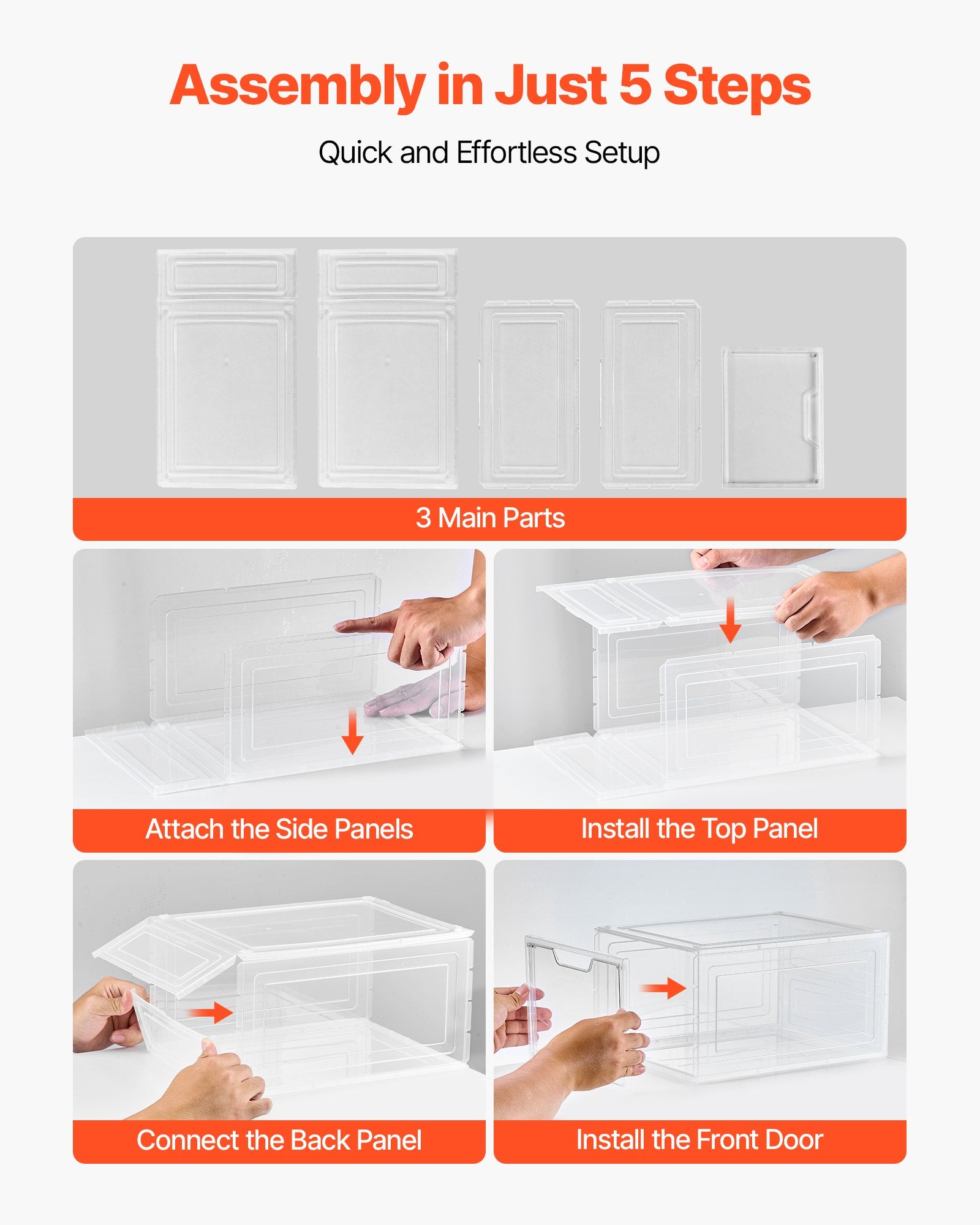 VEVOR Shoe Storage Boxes, 12 Pack Clear Stackable Shoe Boxes Storage Organizers with Magnetic Door, Fit up to US Size 13, Plastic Sneaker Containers for High Heels, Boots, and Hats, Transparent White