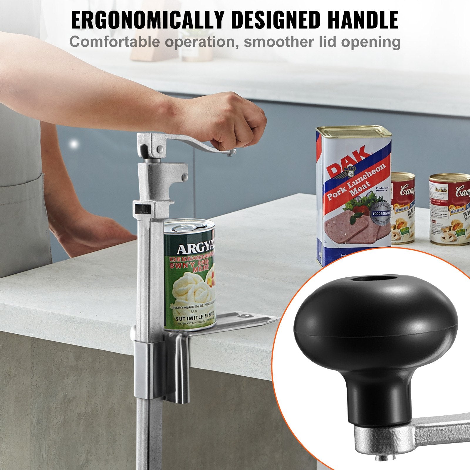 VEVOR Commercial Can Opener, Heavy-Duty Manual Tabletop Cans Opener for Cans Up to 300 mm Height, Height-Adjustable Professional Can Openers Fixed with Screws, for Restaurant, Hotel, and Food Store