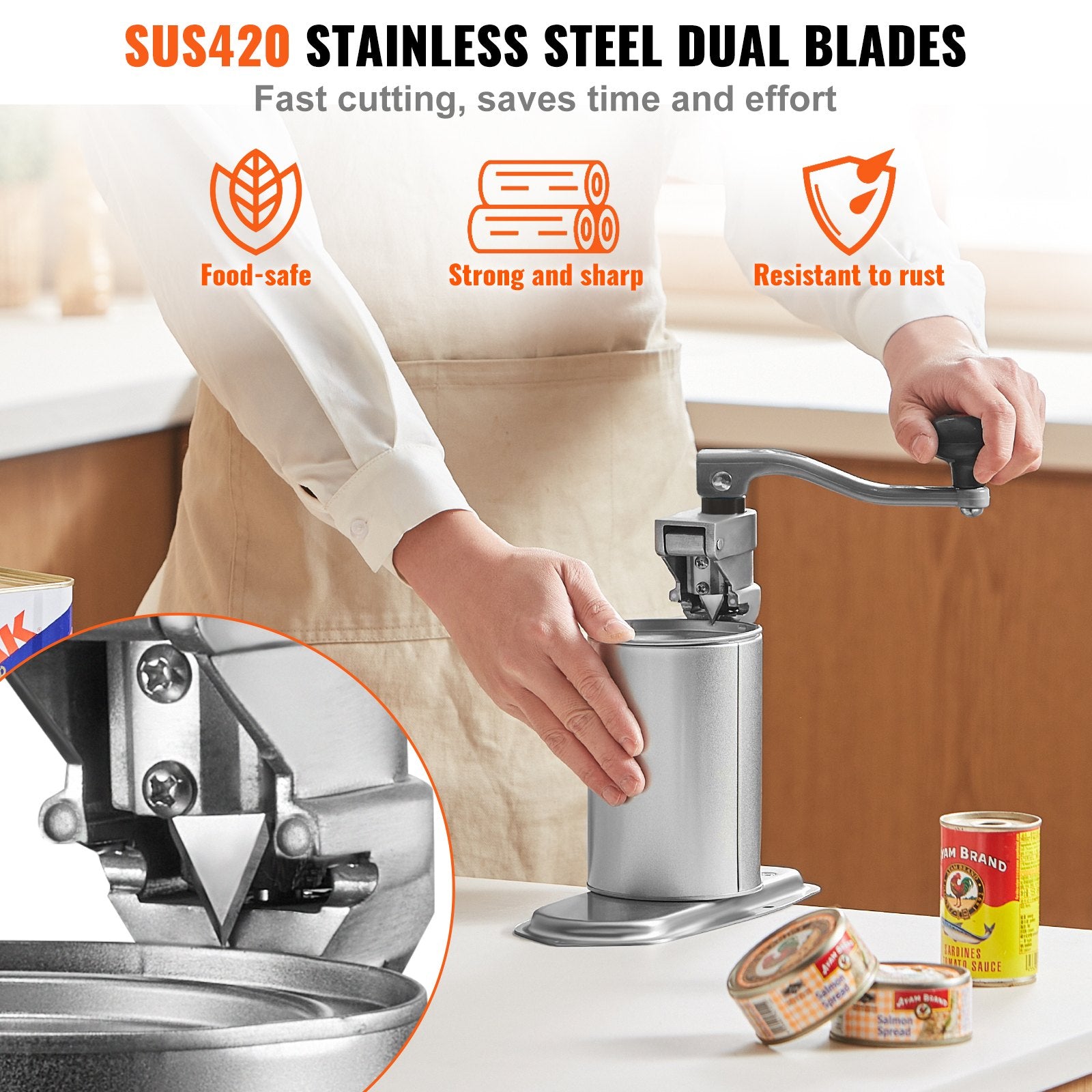 VEVOR Commercial Can Opener, Heavy-Duty Manual Tabletop Cans Opener for Cans Up to 300 mm Height, Height-Adjustable Can Openers Fixed with Screws & Table Clamp, for Restaurant, Hotel, and Food Store
