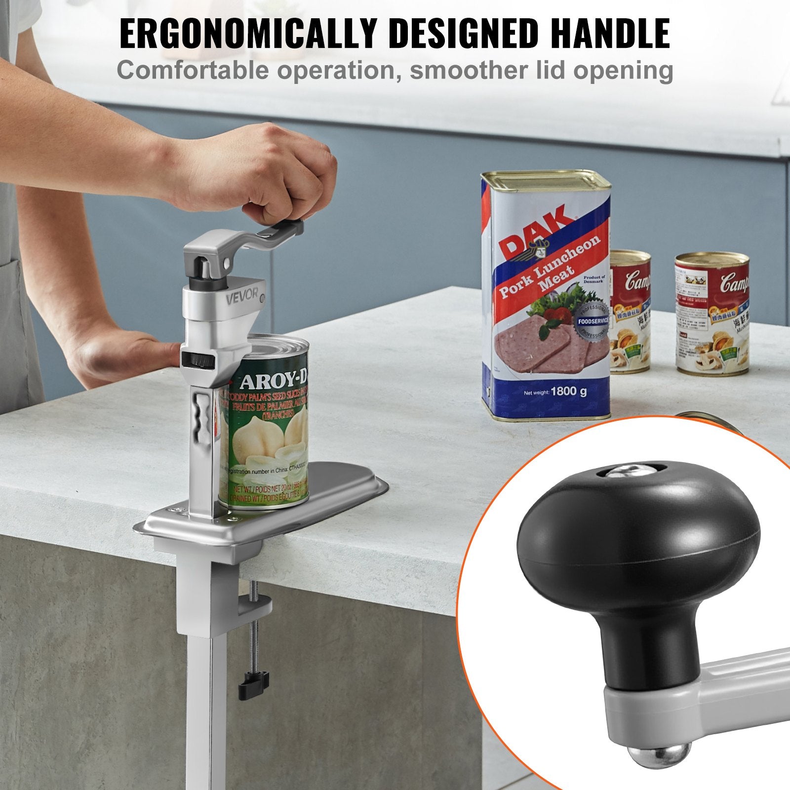 VEVOR Commercial Can Opener, Heavy-Duty Manual Tabletop Cans Opener for Cans Up to 300 mm Height, Height-Adjustable Can Openers Fixed with Screws & Table Clamp, for Restaurant, Hotel, and Food Store