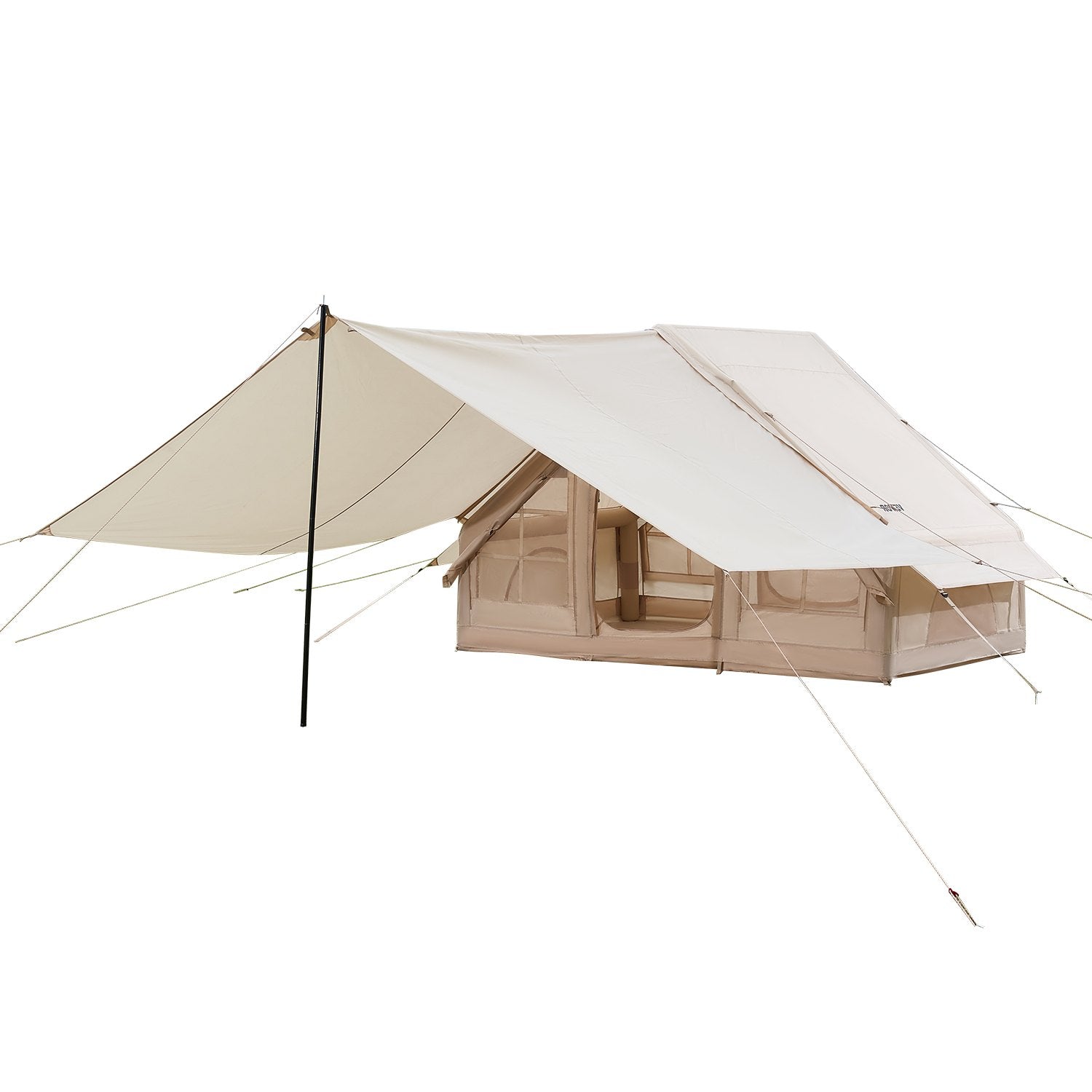 VEVOR Inflatable Tents for Camping, 3-5 Person Easy Setup Blow up Tent with Hand Pump, 300D Oxford 4 Season Glamping Tent with Canopy, Stove Jack, 2 Doors & 2 Mesh Windows Storage Bag Included