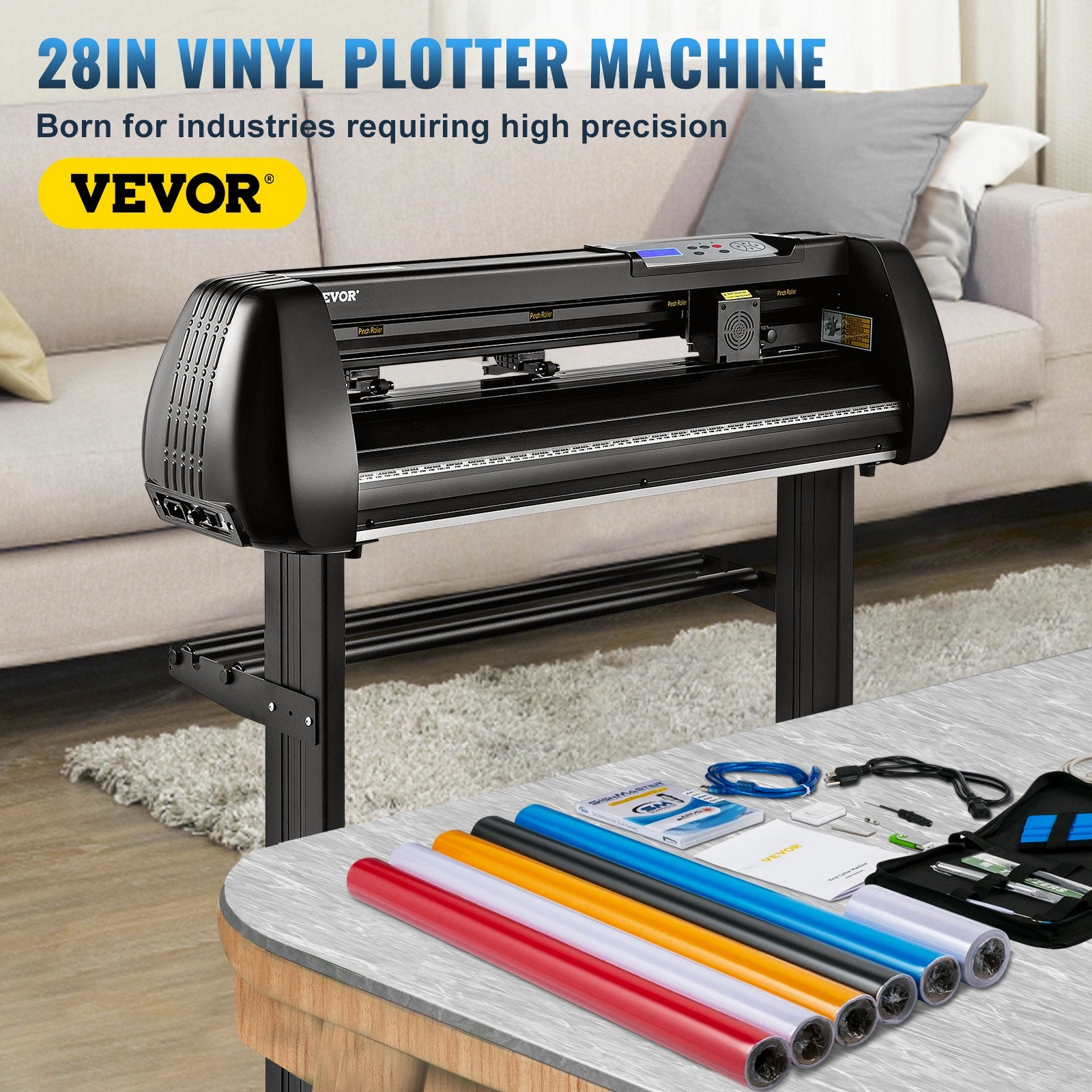 VEVOR Vinyl Cutter Machine, 28in Offline Bluetooth Cutting Plotter Machine, 400in/10m Steel Roller Shaft Adjustable Speed Force, SignMaster Software Tool DIY Craft Kit for Sign Making Windows & Mobile