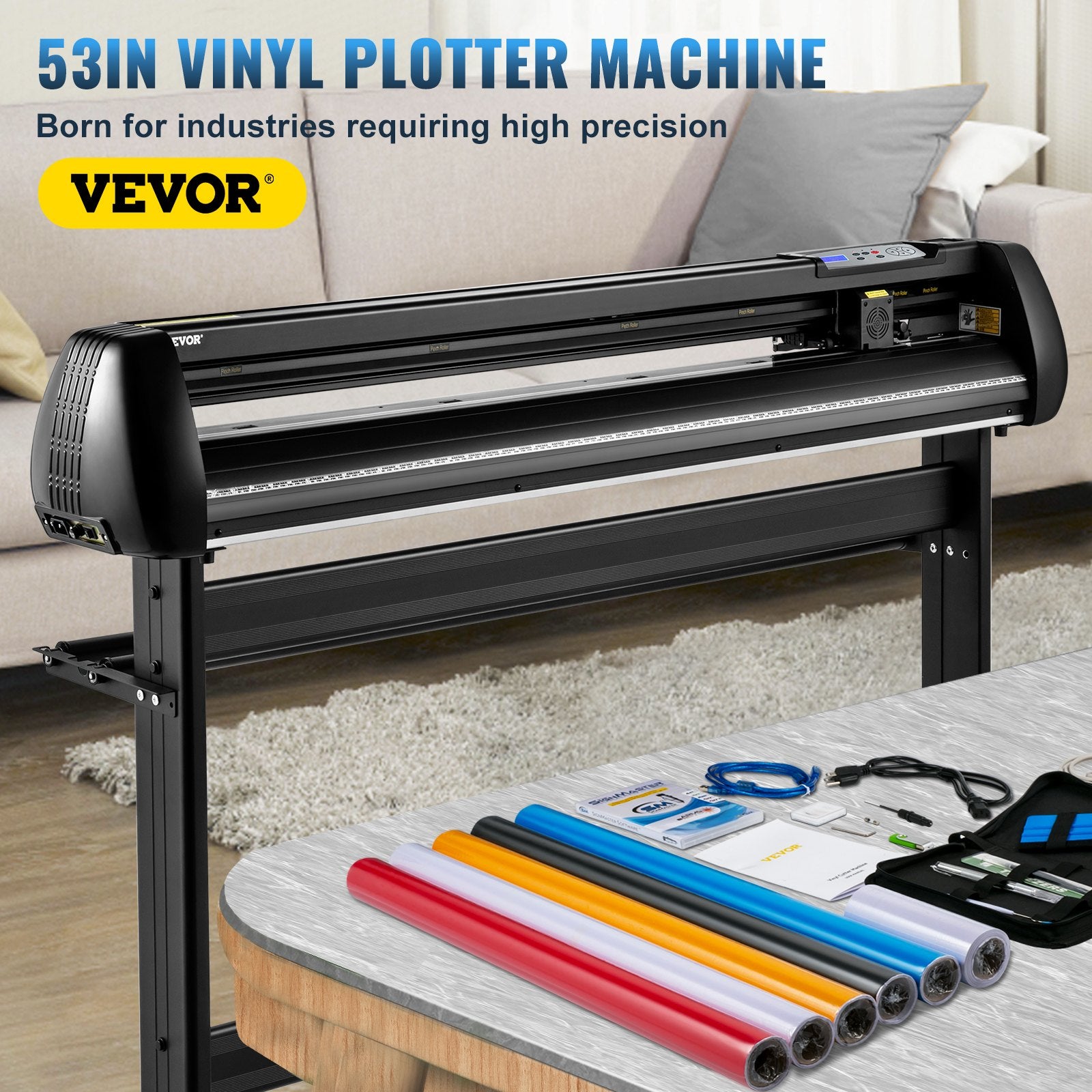 VEVOR Vinyl Cutter, 53inch Vinyl Cutter Plotter with Stand, Adjustable Speed Force for Sign Making Vinyl Plotter, SignMaster Software Vinyl Tape Tools Vinyl Printer Available with COM/USB/Bluetooth