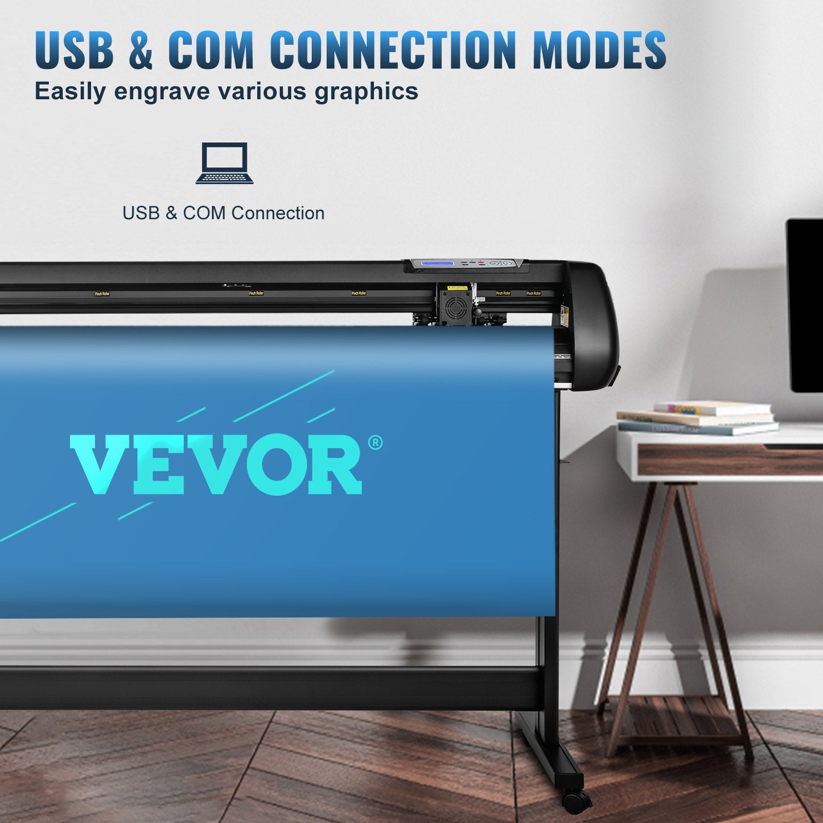 VEVOR Vinyl Cutter, 53inch Vinyl Cutter Plotter with Stand, Adjustable Speed Force for Sign Making Vinyl Plotter, SignMaster Software Vinyl Tape Tools Vinyl Printer Available with COM/USB/Bluetooth