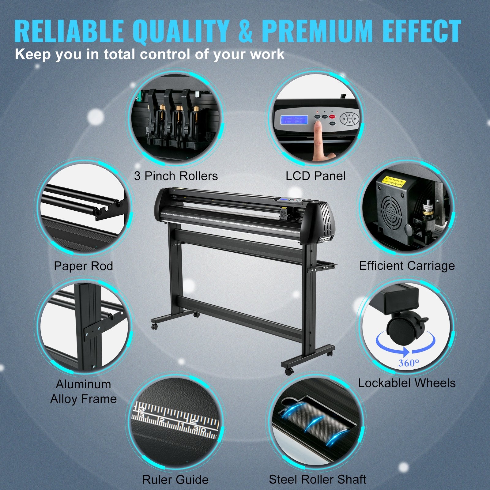 VEVOR Vinyl Cutter, 53inch Vinyl Cutter Plotter with Stand, Adjustable Speed Force for Sign Making Vinyl Plotter, SignMaster Software Vinyl Tape Tools Vinyl Printer Available with COM/USB/Bluetooth