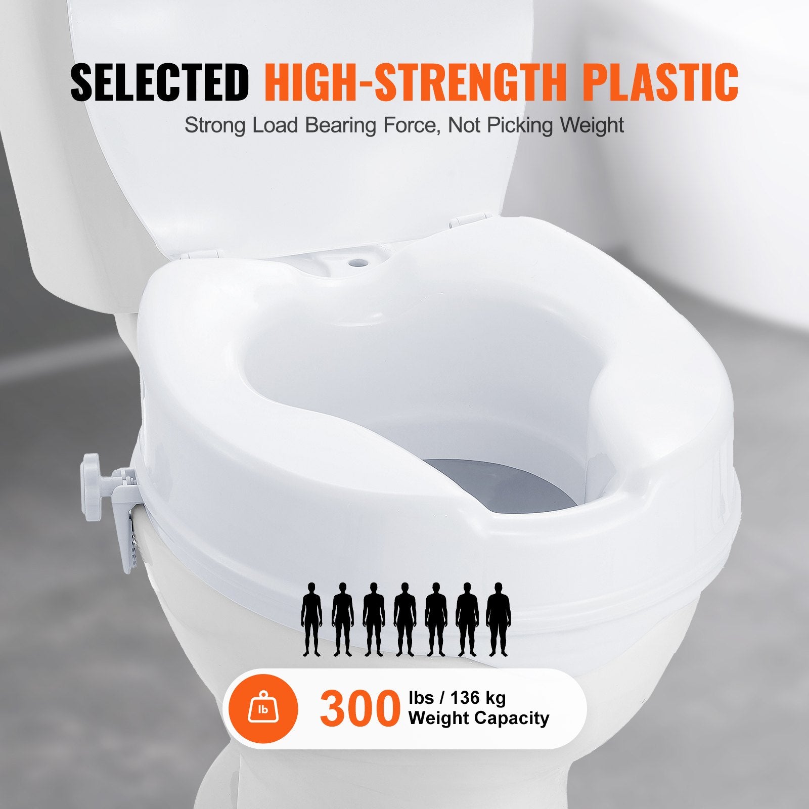 VEVOR Raised Toilet Seat, 100 mm Height Raised, 136 kg Weight Capacity, Universal Toilet Seat Riser, Screw Rod Locking, with Toilet Seat, for Elderly, Handicap, Patient, Pregnant, Medical