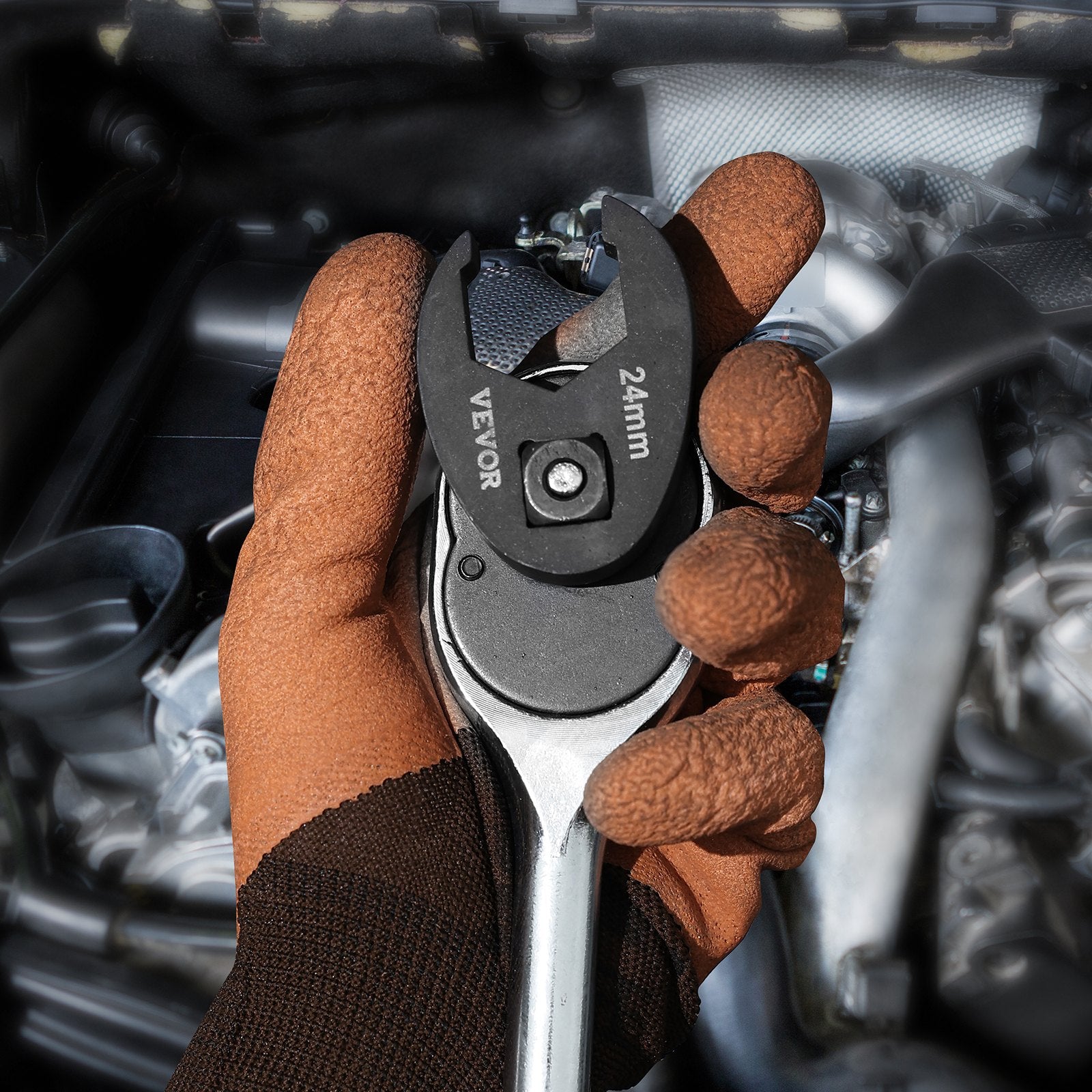 VEVOR Crowfoot Wrench Set, 1/2" and 3/8" Drive 15-Piece Crows Foot Wrench Set with PP Storage Case, Metric 8-24 mm, CRMO Steel and Manganese Phosphate Finish, for Mechanical Maintenance or Repairs