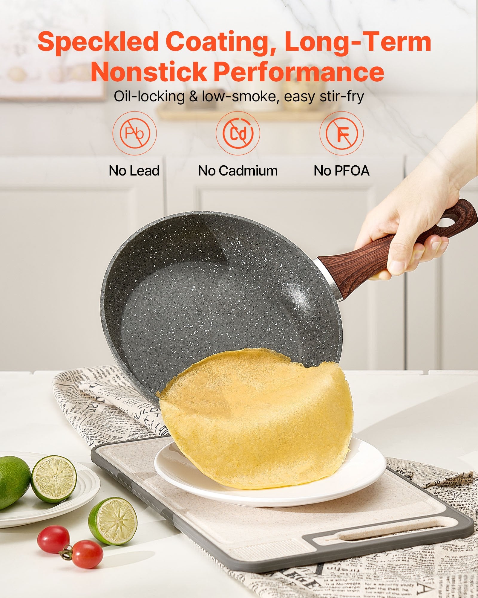 VEVOR Frying Pan Skillet, Aluminum Egg Fry Pans, 3 Piece Set 250, 280, 325 mm , Nonsitck Heavy-Duty Skillets with Heat-Resistant Handle, Chef's Kitchen Cookware, for Gas, Electric, Induction, Grey