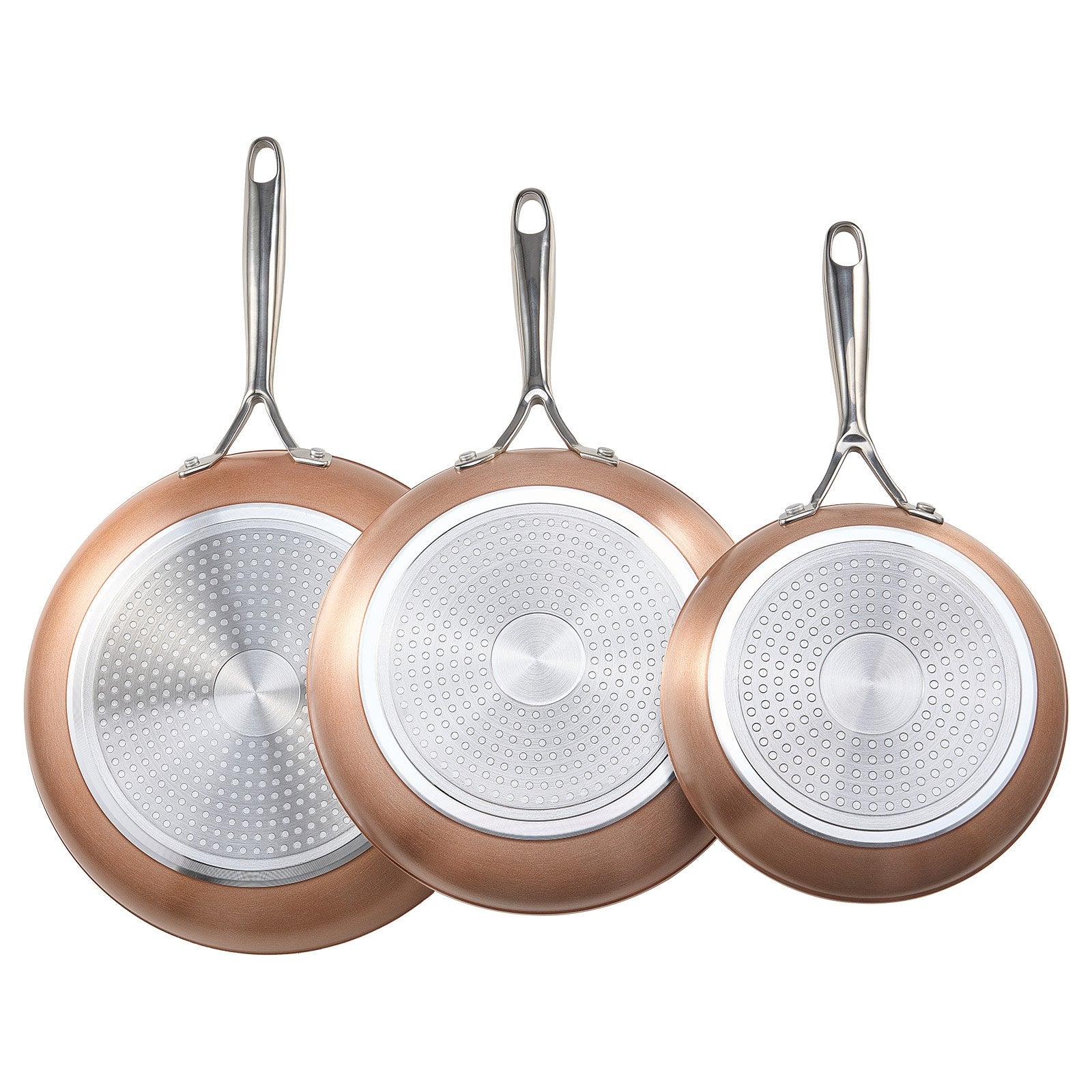 VEVOR Frying Pan Skillet, Aluminum Egg Fry Pans, 3 Piece 200, 270, 300 mm , Nonsitck Ceramic Heavy-Duty Skillets with Heat-Resistant Handle, Chef's Cookware, for Oven, Gas, Electric, Induction, Grey