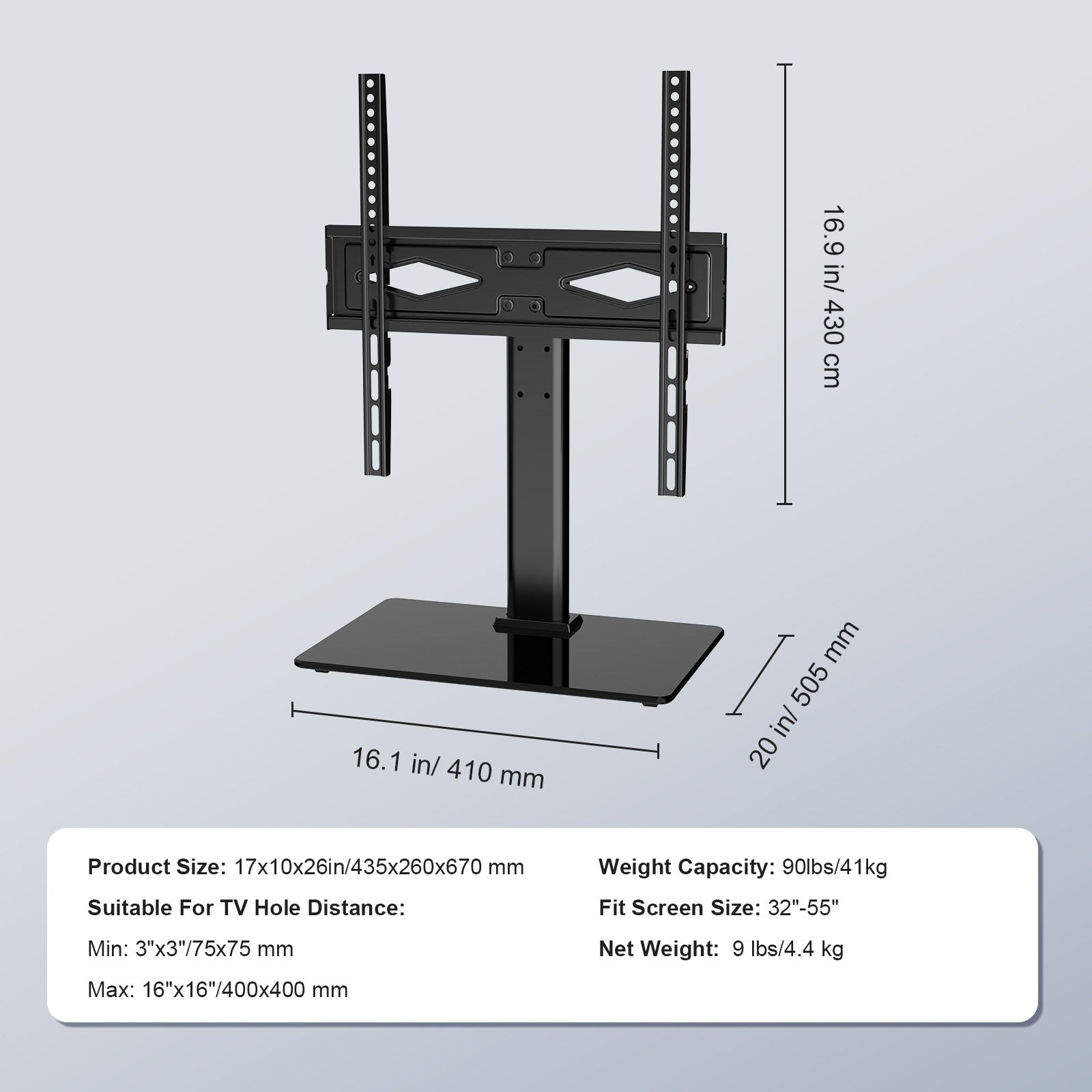 VEVOR TV Stand Mount, Swivel Universal TV Stand for 32 to 55 inch TVs, Height Adjustable Portable Floor TV Stand with Tempered Glass Base for Bedroom, Living Room