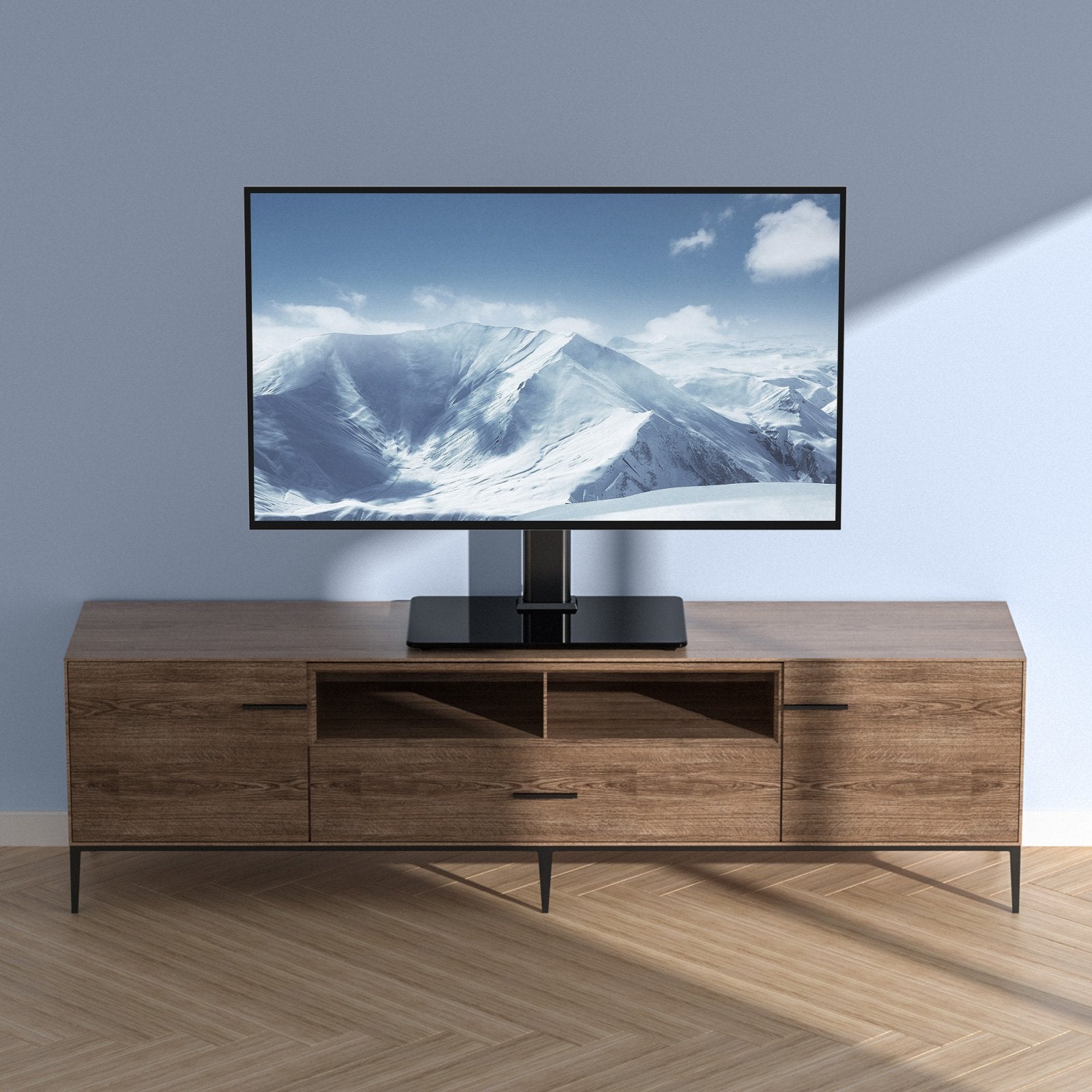 VEVOR TV Stand Mount, Swivel Universal TV Stand for 32 to 55 inch TVs, Height Adjustable Portable Floor TV Stand with Tempered Glass Base for Bedroom, Living Room