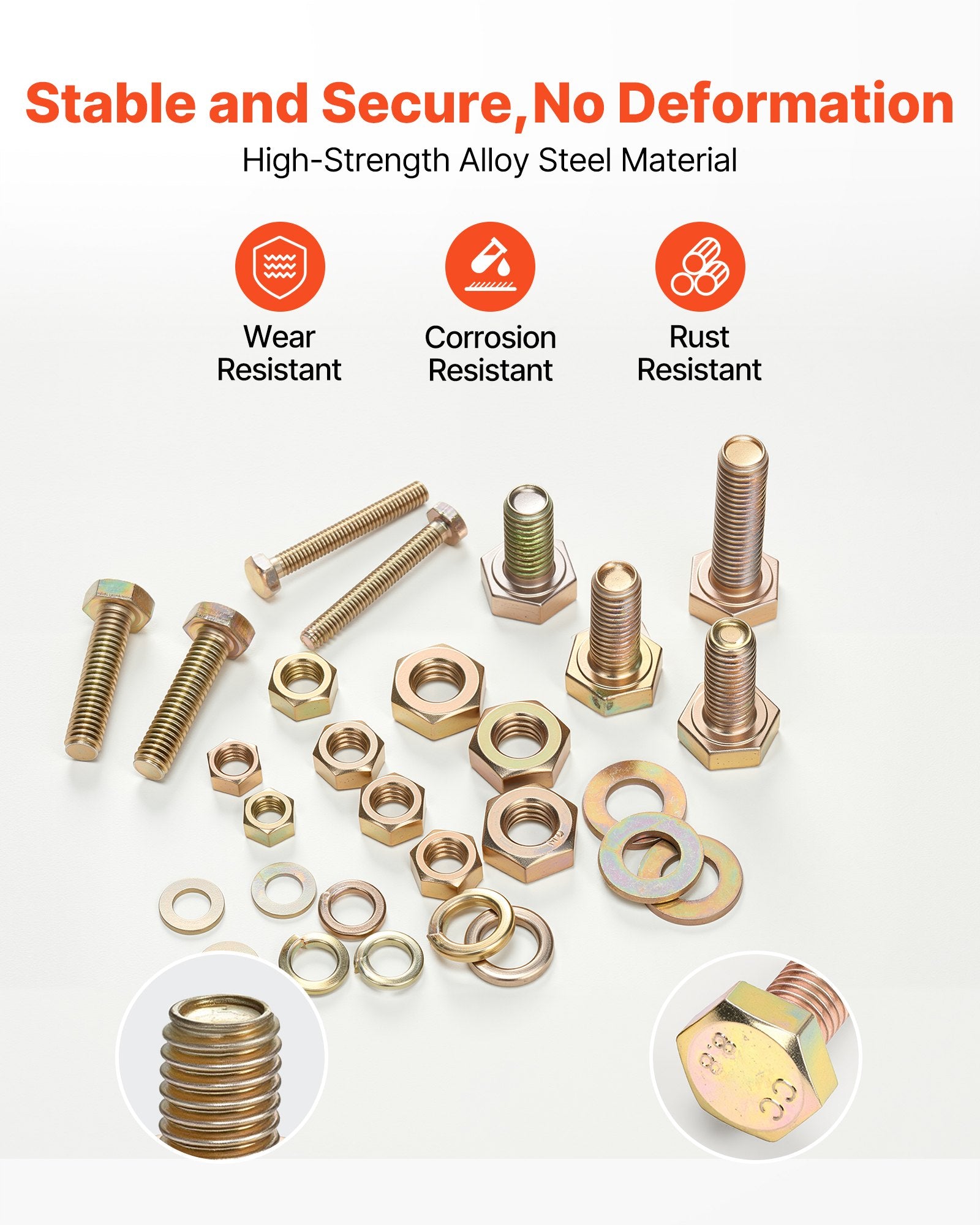 VEVOR 906 Pcs Bolts and Nuts Assortment Kit, Metric Machine Screws and Flat Washers, Alloy Steel M4/M5/M6/M8 Multiple Size, for Equipment Assembly, Vehicle Grade 8.8 Gold-Plated Galvanized
