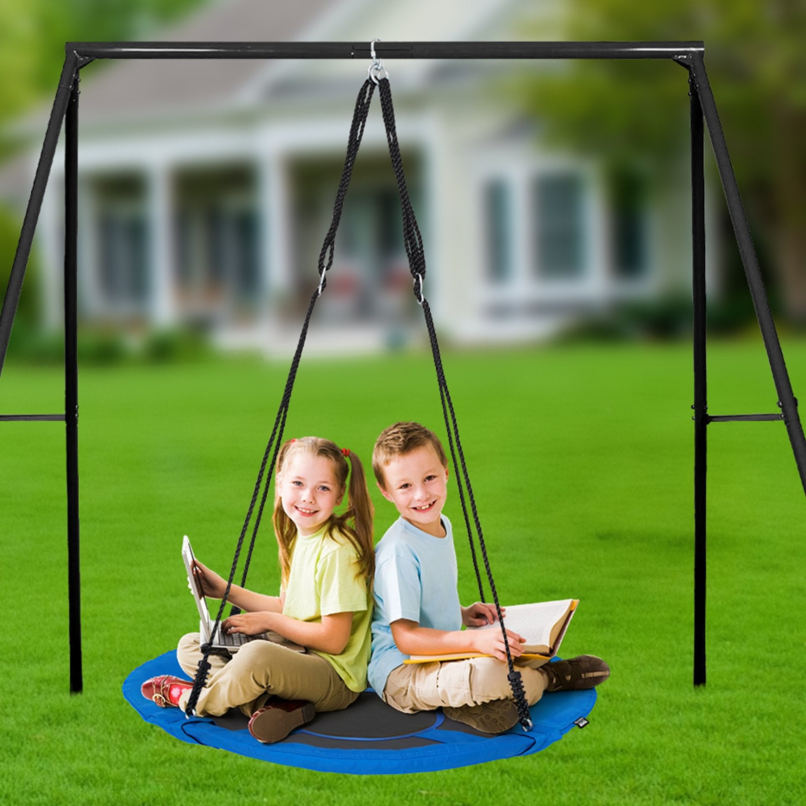 VEVOR Tree Swing, 40 Inch Saucer Swing, 750lbs Weight Capacity, 900D Oxford Fabric Swing Seat with 2 Tree Hanging Straps and Adjustable Multi-Strand Ropes, Round Swing for Kids Outdoor, Blue