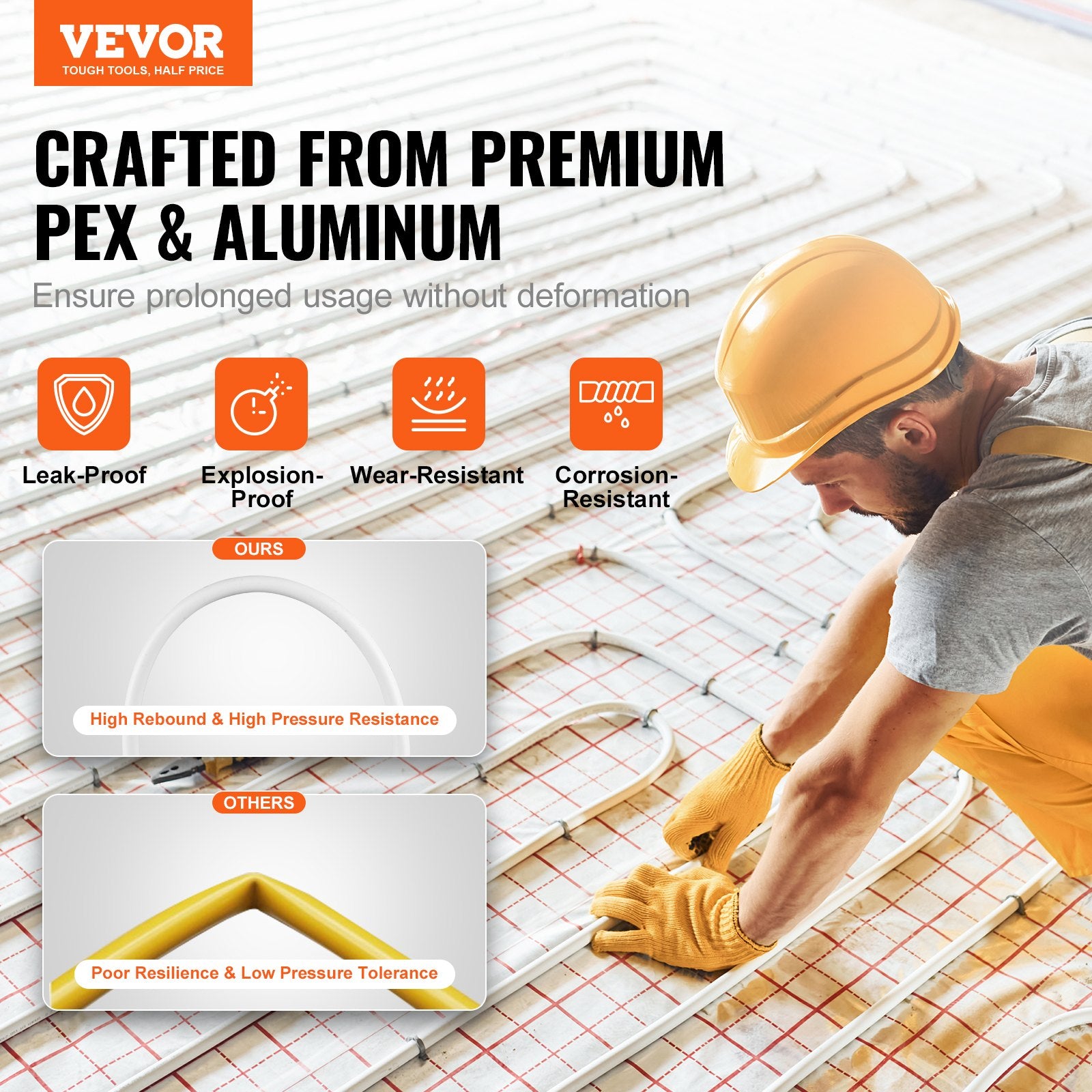 VEVOR PEX-AL-PEX Tube, 300M, 16 mm Diameter Aluminum-Plastic Composite Pipe Oxygen Barrier Radiant Floor PEX Pipe, 2 mm Thickness Radiant Heat Floor Plumbing Inner Aluminum Layer PEX Tubing Pipe
