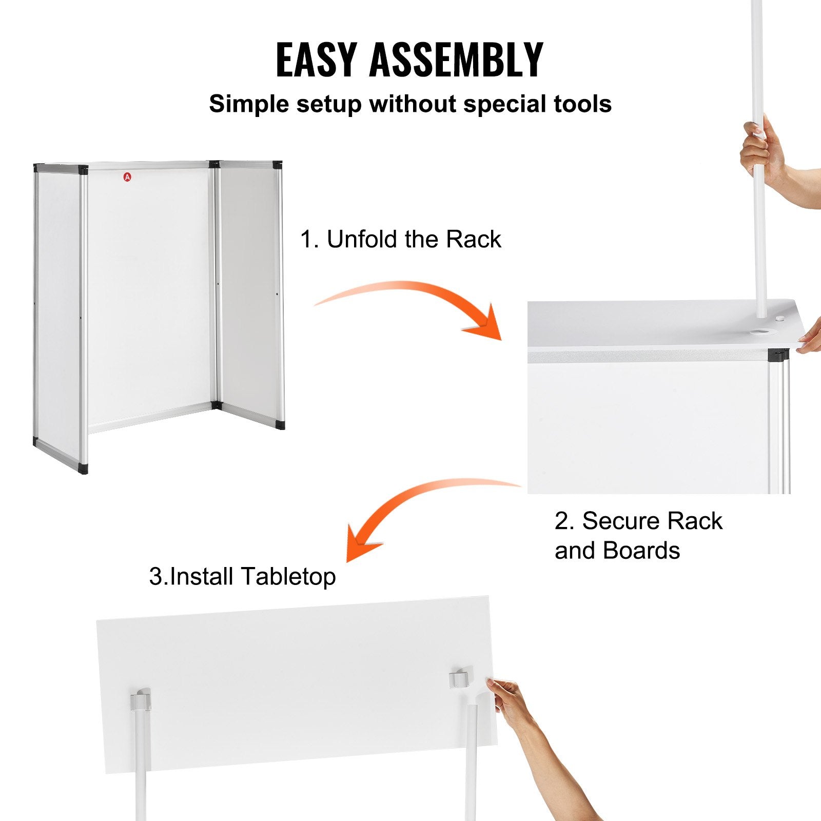 VEVOR Portable Tradeshow Podium Table, 785 x 380 x 1815 mm, Display Exhibition Counter Stand Booth Fair with Wall, Foldable Promotion Retail Bar Table Pop Up Podium with Storage Rack/Carrying Bag
