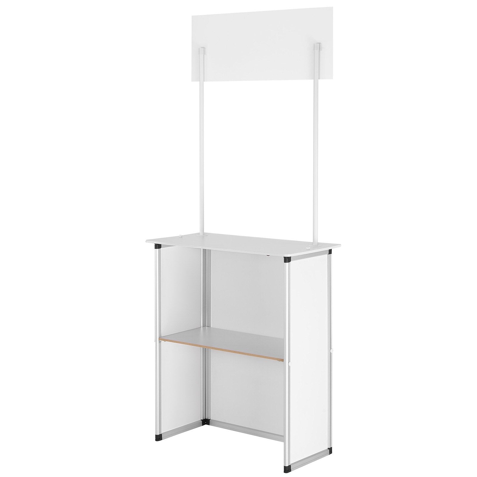 VEVOR Portable Tradeshow Podium Table, 785 x 380 x 1815 mm, Display Exhibition Counter Stand Booth Fair with Wall, Foldable Promotion Retail Bar Table Pop Up Podium with Storage Rack/Carrying Bag