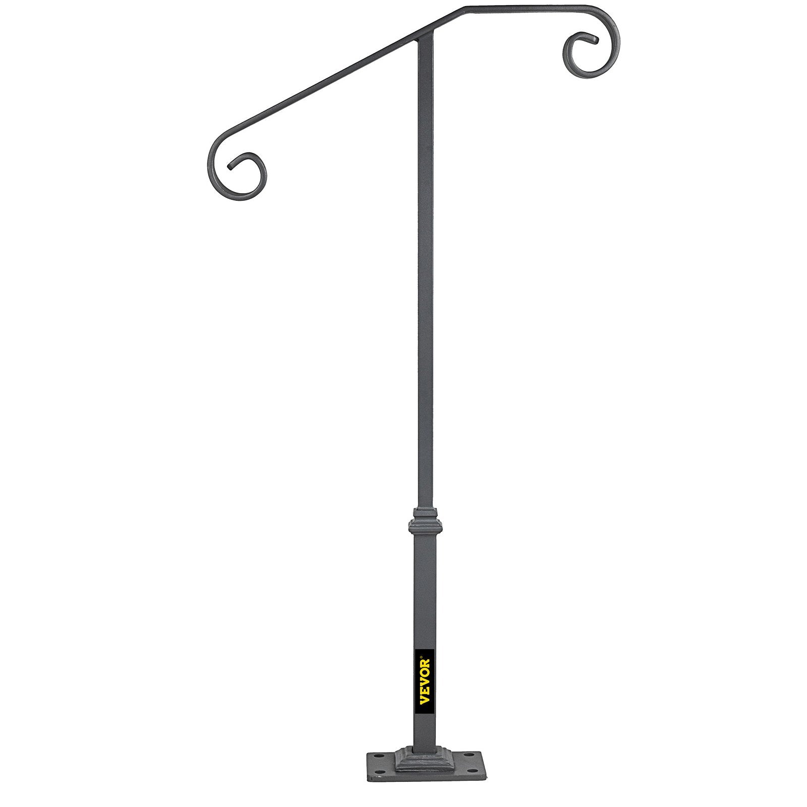 VEVOR Handrails for Outdoor Steps, Fit 1 or 2 Steps Outdoor Stair Railing, Single Post Wrought Iron Handrail, Gray Transitional Porch Railings for Concrete Steps or Wooden Stairs with Base