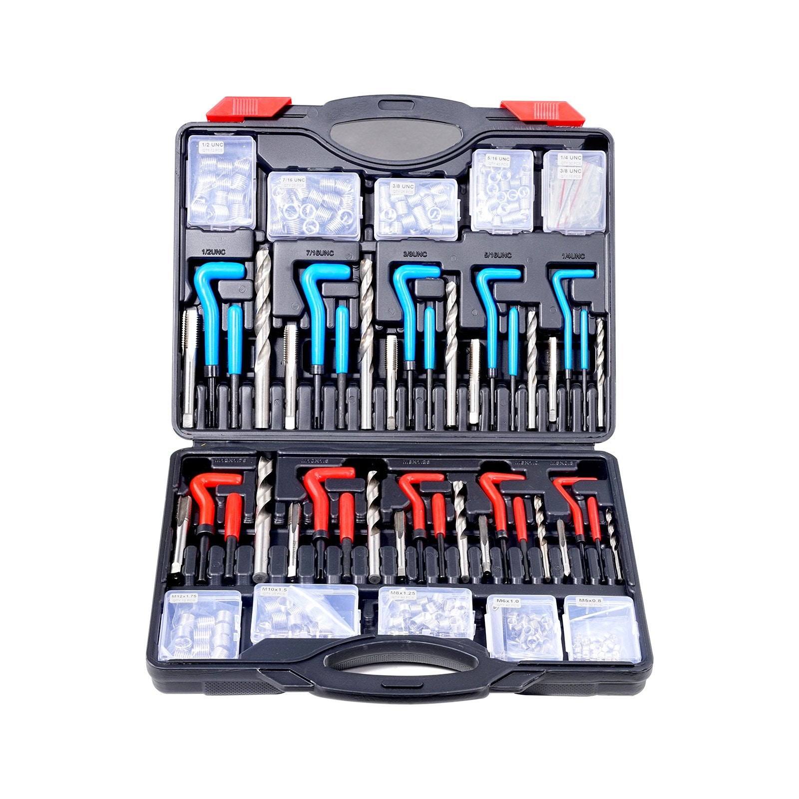 VEVOR Helicoil Thread Repair Kit, 338-Piece SAE and Metric Rethreading Tool Kit, M5, M6, M8, M10, M12, 1/4", 5/16", 3/8", 7/16", 1/2", HSS Drill Bits Thread Inserts Taps Breakoff Installation Tools
