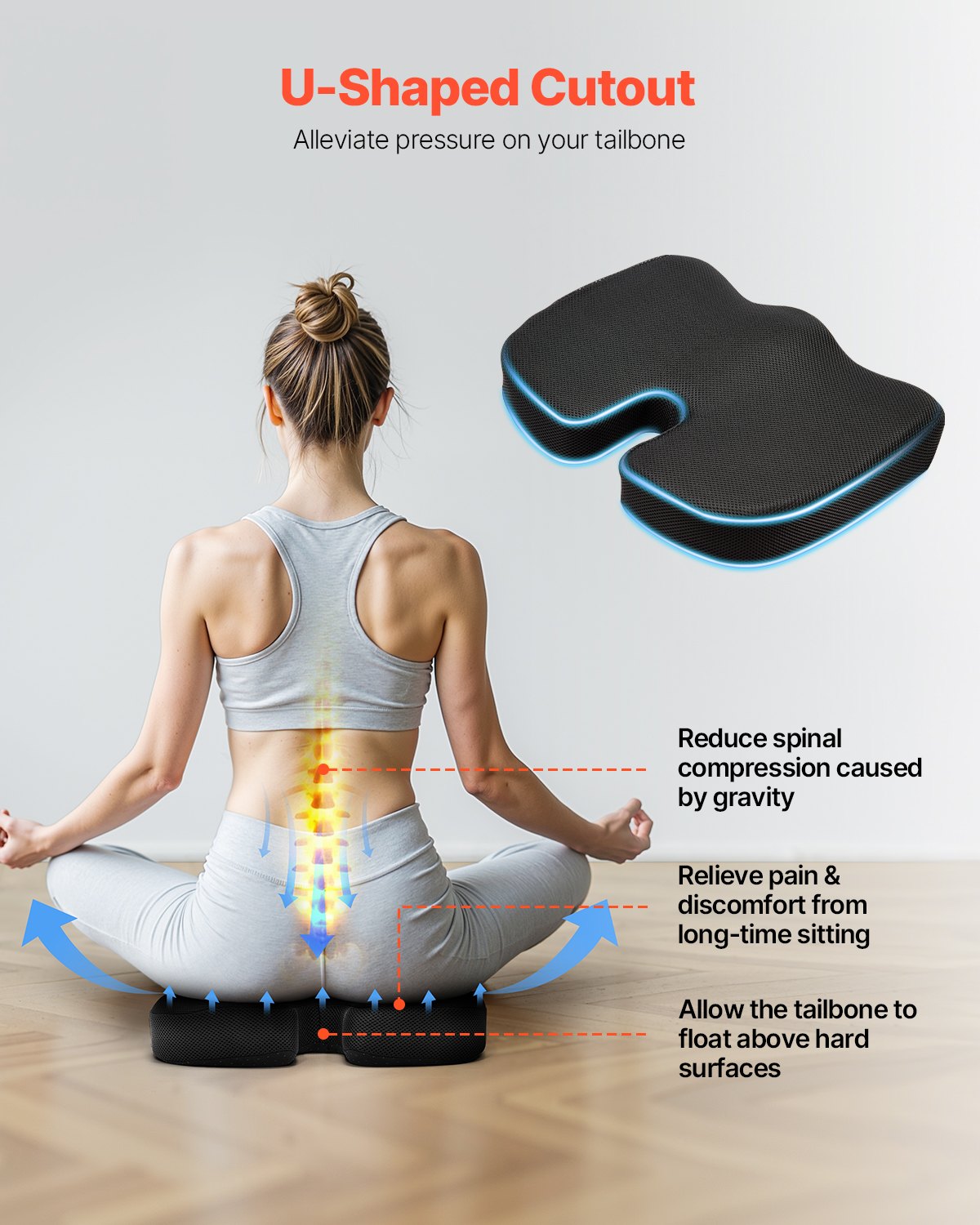 VEVOR Seat Cushion, Memory Foam Seat Chair Cushion for Pressure Relief, Soft & Breathable Wheelchair Seat Pad with Removable Cover for Travel, Office, Car, Airplane - Lightweight and Portable