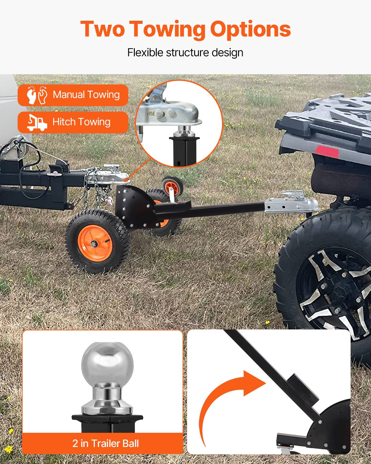 VEVOR Trailer Dolly, 1500lbs Tongue Weight Capacity, 2 in 1 Trailer Mover with 2 in Ball, 16 in Pneumatic Tires and Universal Wheel, Portable Tow Dolly for Moving Car RV Trailer