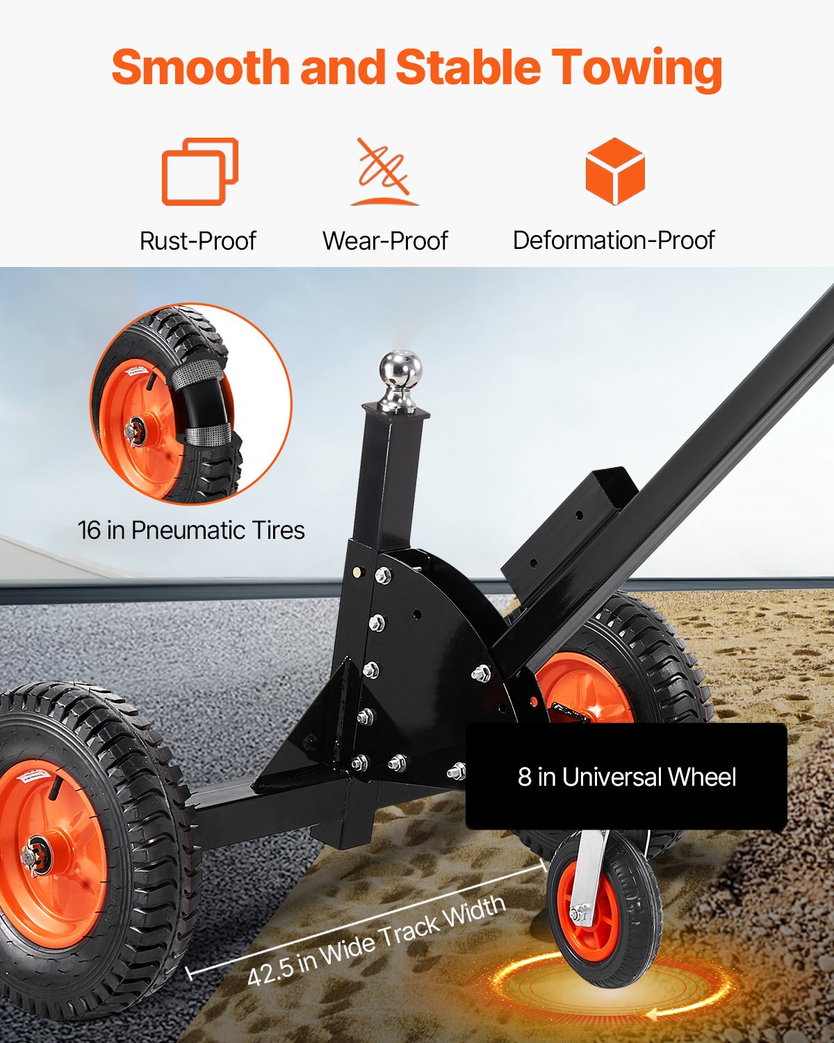 VEVOR Trailer Dolly, 1500lbs Tongue Weight Capacity, 2 in 1 Trailer Mover with 2 in Ball, 16 in Pneumatic Tires and Universal Wheel, Portable Tow Dolly for Moving Car RV Trailer