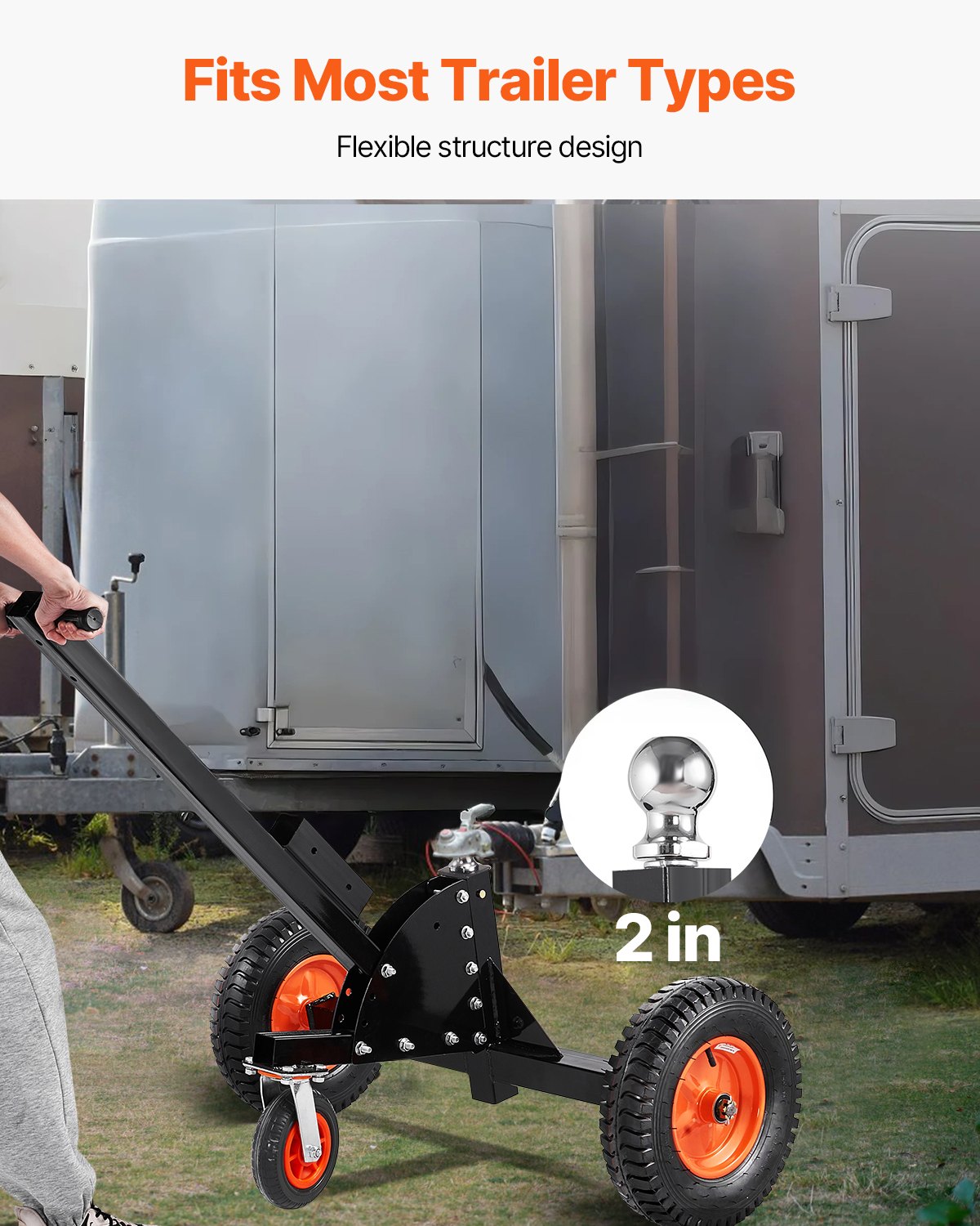 VEVOR Trailer Dolly, 1500lbs Tongue Weight Capacity, 2 in 1 Trailer Mover with 2 in Ball, 16 in Pneumatic Tires and Universal Wheel, Portable Tow Dolly for Moving Car RV Trailer