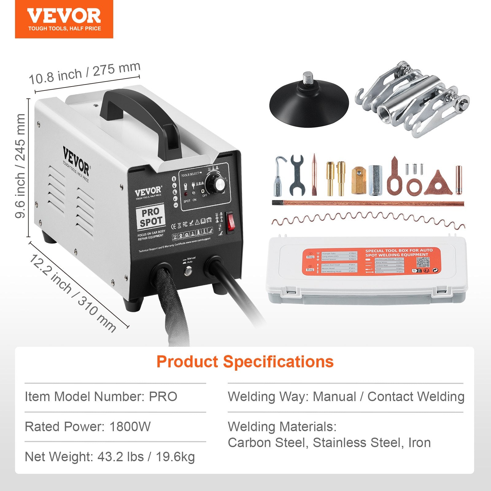 VEVOR Stud Welder Dent Repair Kit, 1.8KW Spot Welder Dent Puller with Auto/Manual Welding & 7 Versatile Modes, Auto Body Spot Welding Dent Puller Machine for Car, Truck Dent Repair