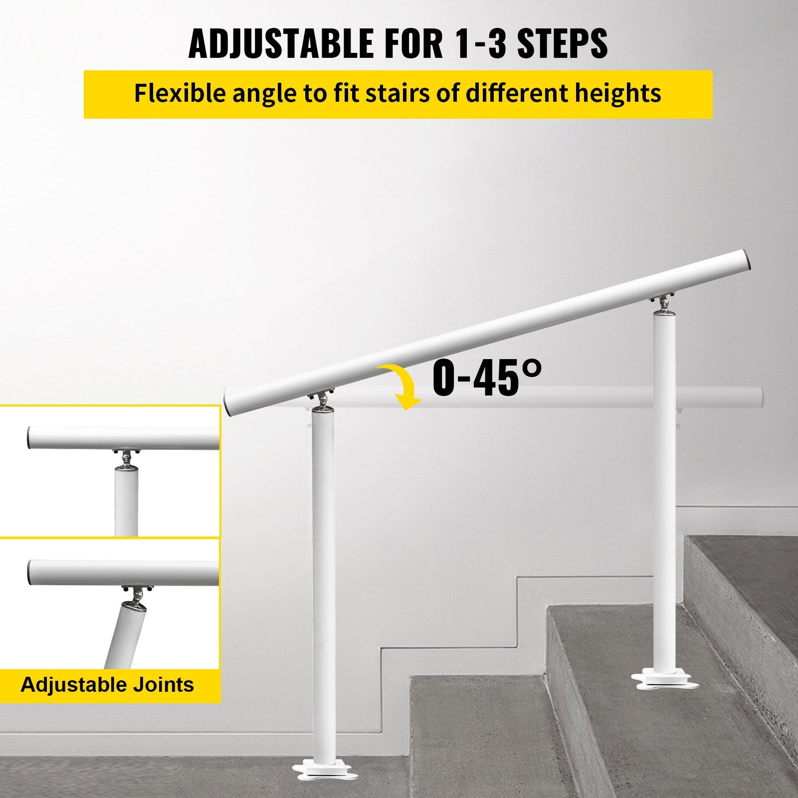 VEVOR Handrail Outdoor Stairs, 3ft, 34 Inch Outdoor Handrail, Outdoor Stair Railing Adjustable from 0 to 60 Degrees Handrail for Stairs Outdoor White Aluminum Stair Railing for Garden, Office Area