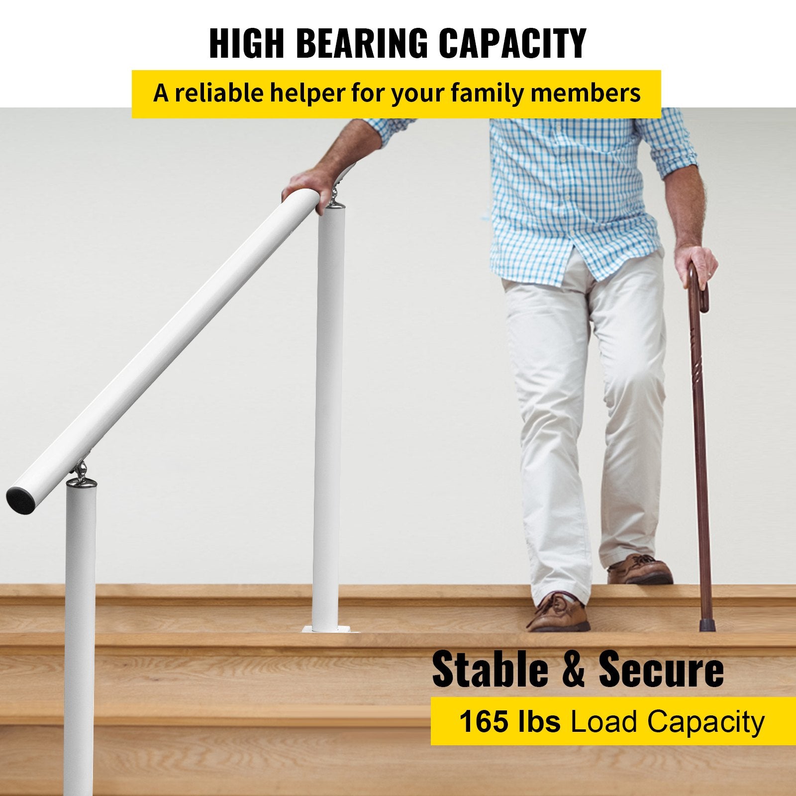 VEVOR Handrail Outdoor Stairs, 3ft, 34 Inch Outdoor Handrail, Outdoor Stair Railing Adjustable from 0 to 60 Degrees Handrail for Stairs Outdoor White Aluminum Stair Railing for Garden, Office Area