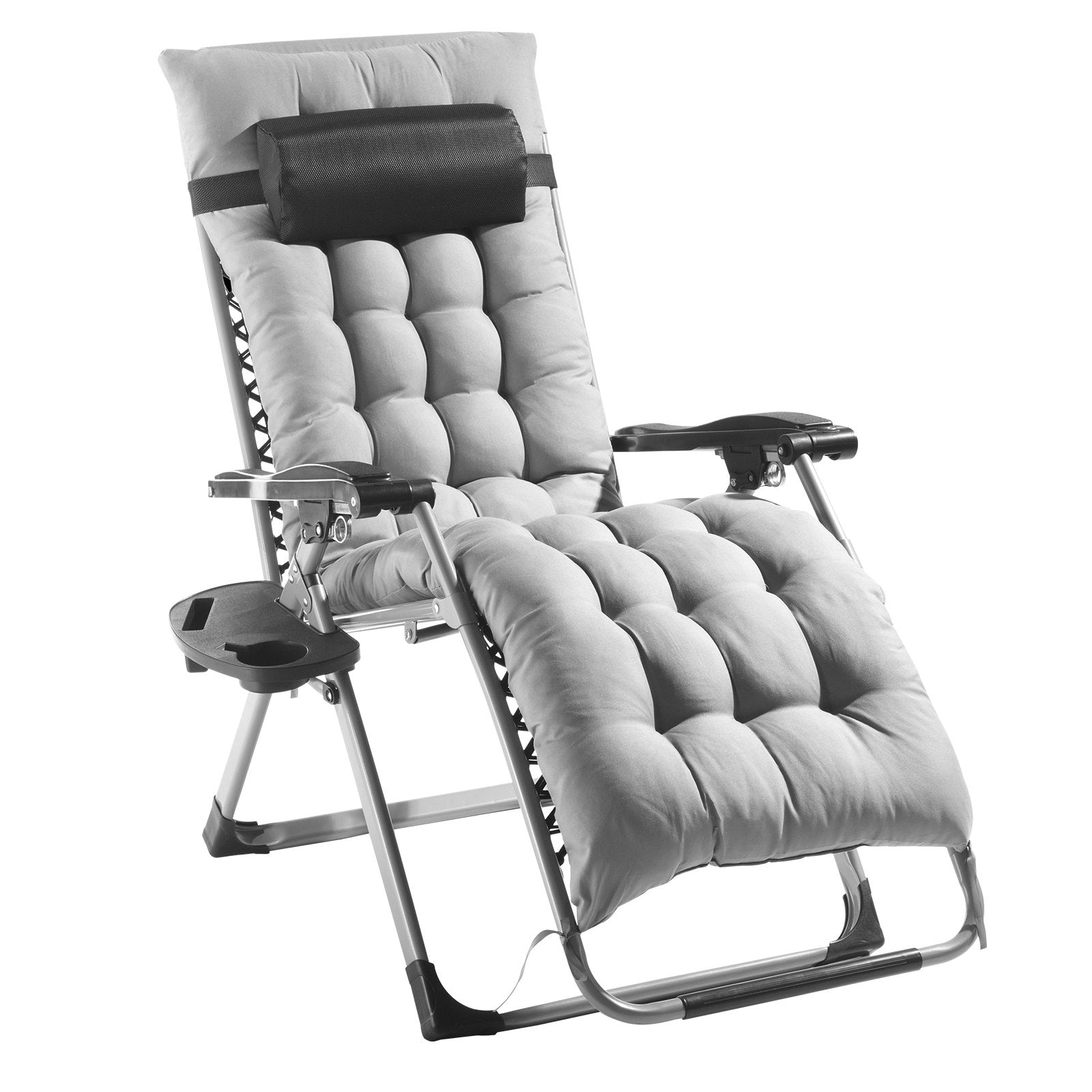 VEVOR Zero Gravity Chair, 26 inch Zero Gravity Recliner Lounge Chair for Indoor and Outdoor, Adjustable Anti Gravity Chair with Cushion, Headrest, Footrest, and Cupholder, 500 lbs, Gray
