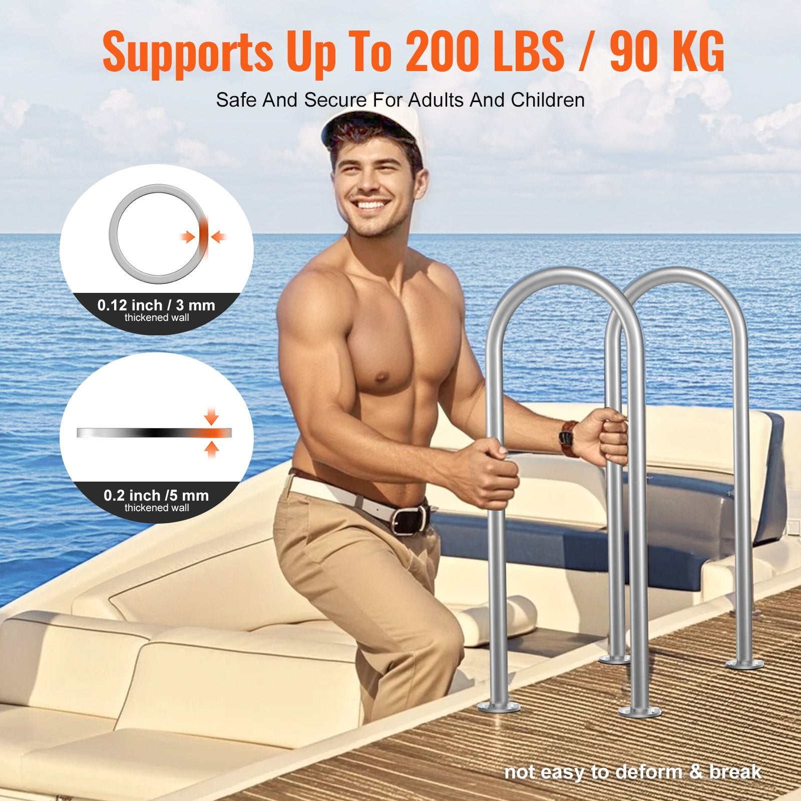 VEVOR Pool Handrail,36 x 13 inch Pool Railing, Aluminum with Base Plate for Indoor/Outdoor Pools, Humanized Swimming Pool Safety Railing for Decks, Rust-Proof Grab Bar with Accessories for Spas Docks