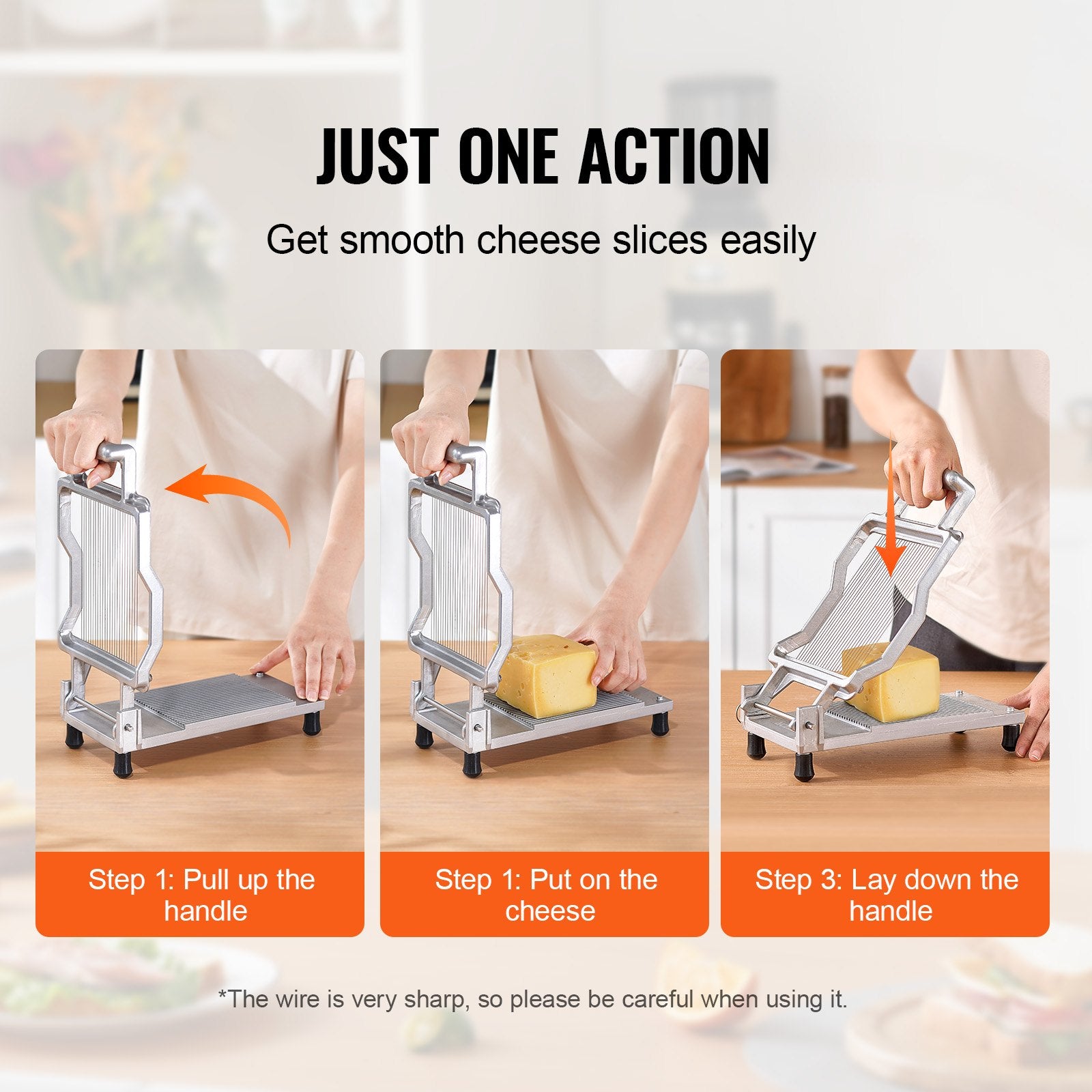 VEVOR Cheese Cutter with Wire, 0.2" Ultra-Thin Cheeser Butter Cutting Blade, Detachable Cheese Slicer Wire, Aluminum Alloy Commercial Cheese Slicer with 316 Stainless Steel Knife Wire, Kitchen Cooking