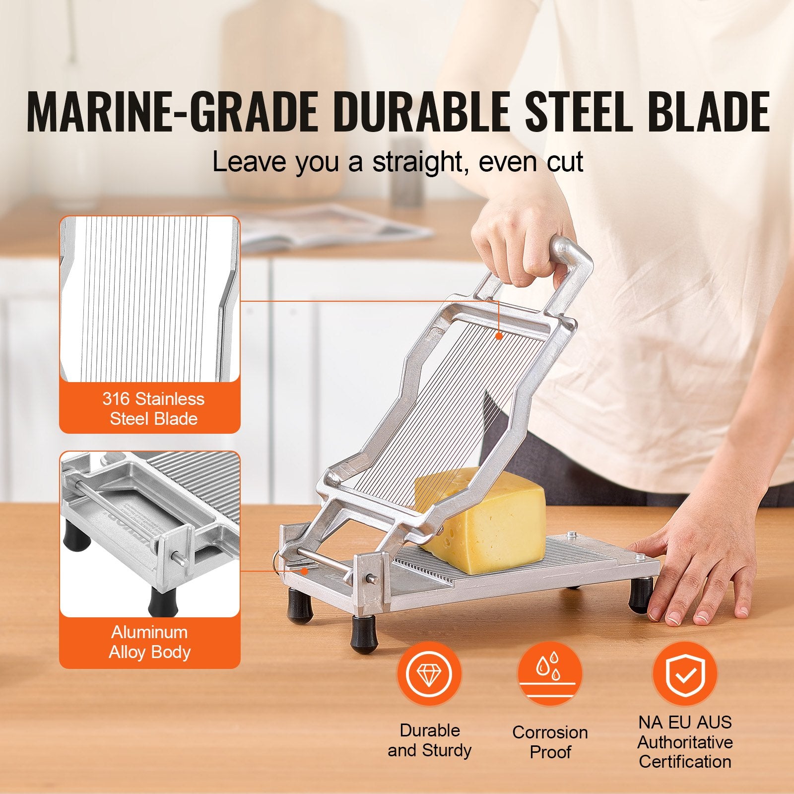 VEVOR Cheese Cutter with Wire, 0.2" Ultra-Thin Cheeser Butter Cutting Blade, Detachable Cheese Slicer Wire, Aluminum Alloy Commercial Cheese Slicer with 316 Stainless Steel Knife Wire, Kitchen Cooking