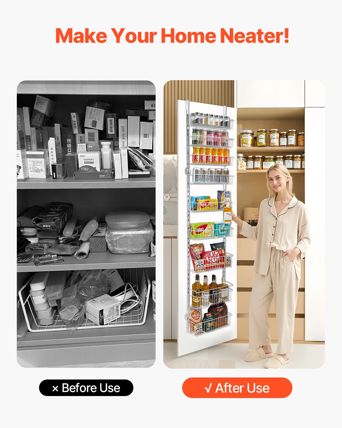 VEVOR Over the Door Pantry Organizer, 9-Tier Pantry Organization and Storage, Heavy-Duty Steel Hanging Spice Rack, Adjustable Wall Seasoning Shelves, for Home Kitchen Laundry Room Bathroom, White