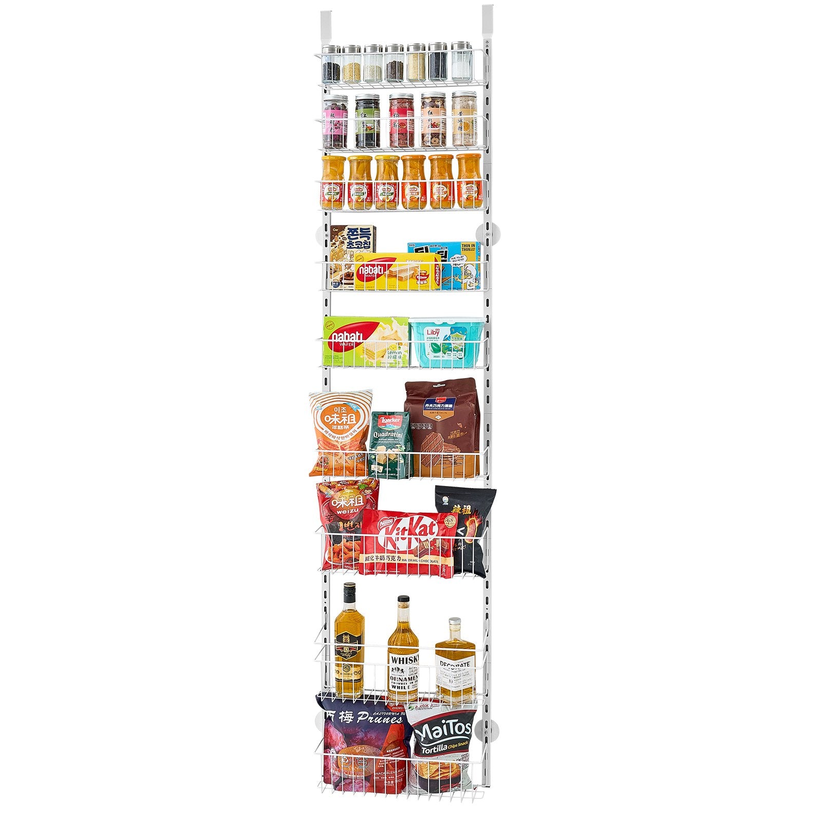 VEVOR Over the Door Pantry Organizer, 9-Tier Pantry Organization and Storage, Heavy-Duty Steel Hanging Spice Rack, Adjustable Wall Seasoning Shelves, for Home Kitchen Laundry Room Bathroom, White