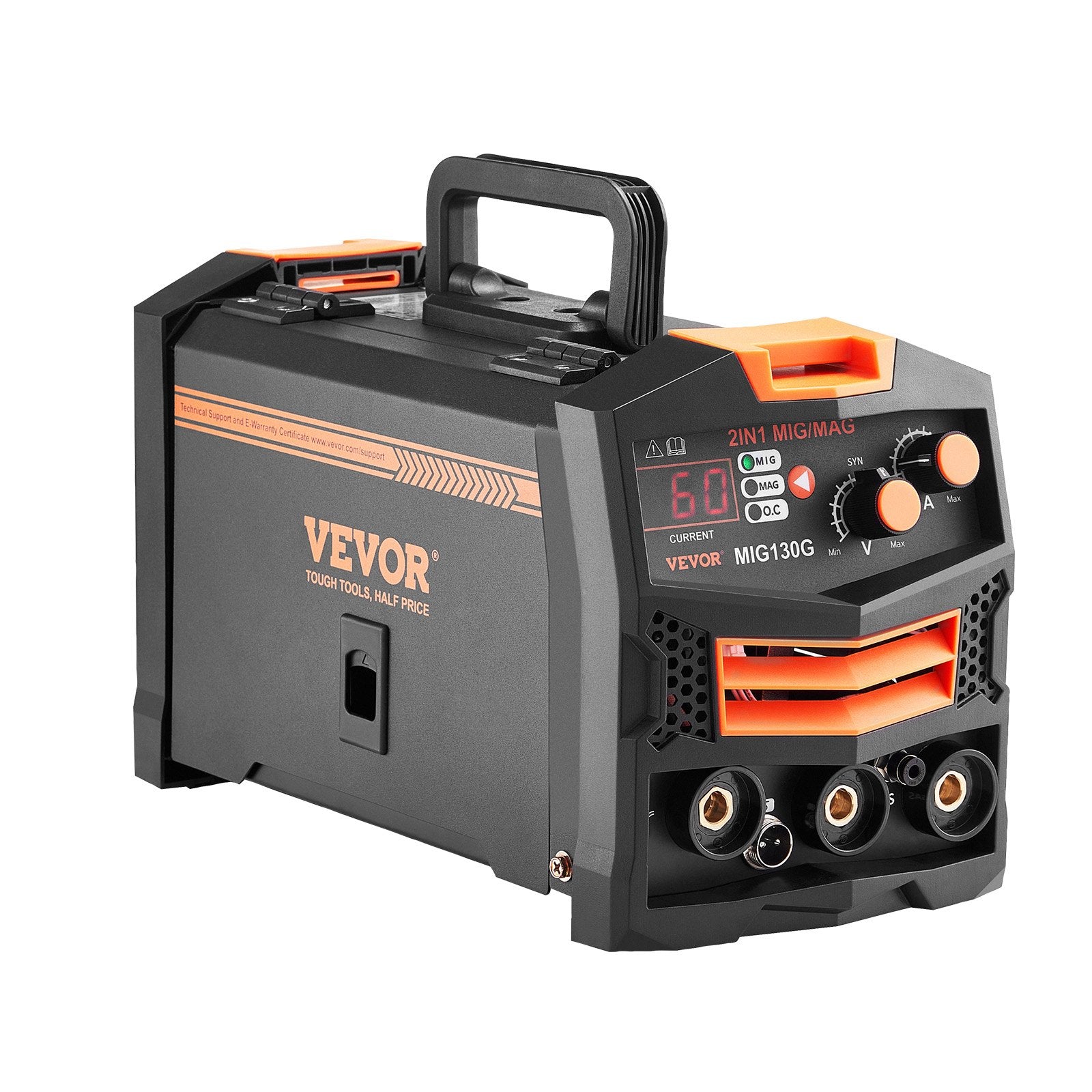 VEVOR MIG Welder, 130A Synergic Mig Welding Machine, 2-in-1 Gas MIG/Gasless Flux Core MIG Multi-Process Welder Machine, Portable Mig Welder with IGBT Inverter Technology & Digital Display Screen