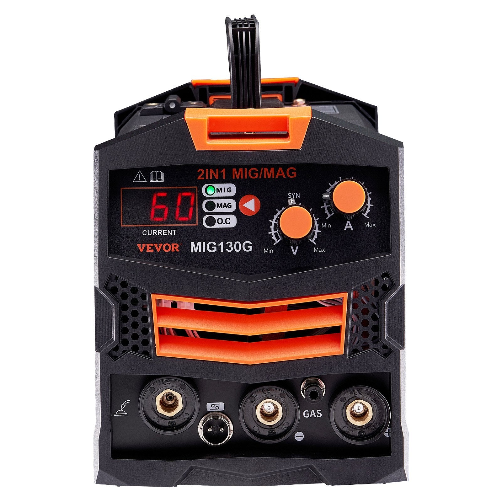 VEVOR MIG Welder, 130A Synergic Mig Welding Machine, 2-in-1 Gas MIG/Gasless Flux Core MIG Multi-Process Welder Machine, Portable Mig Welder with IGBT Inverter Technology & Digital Display Screen