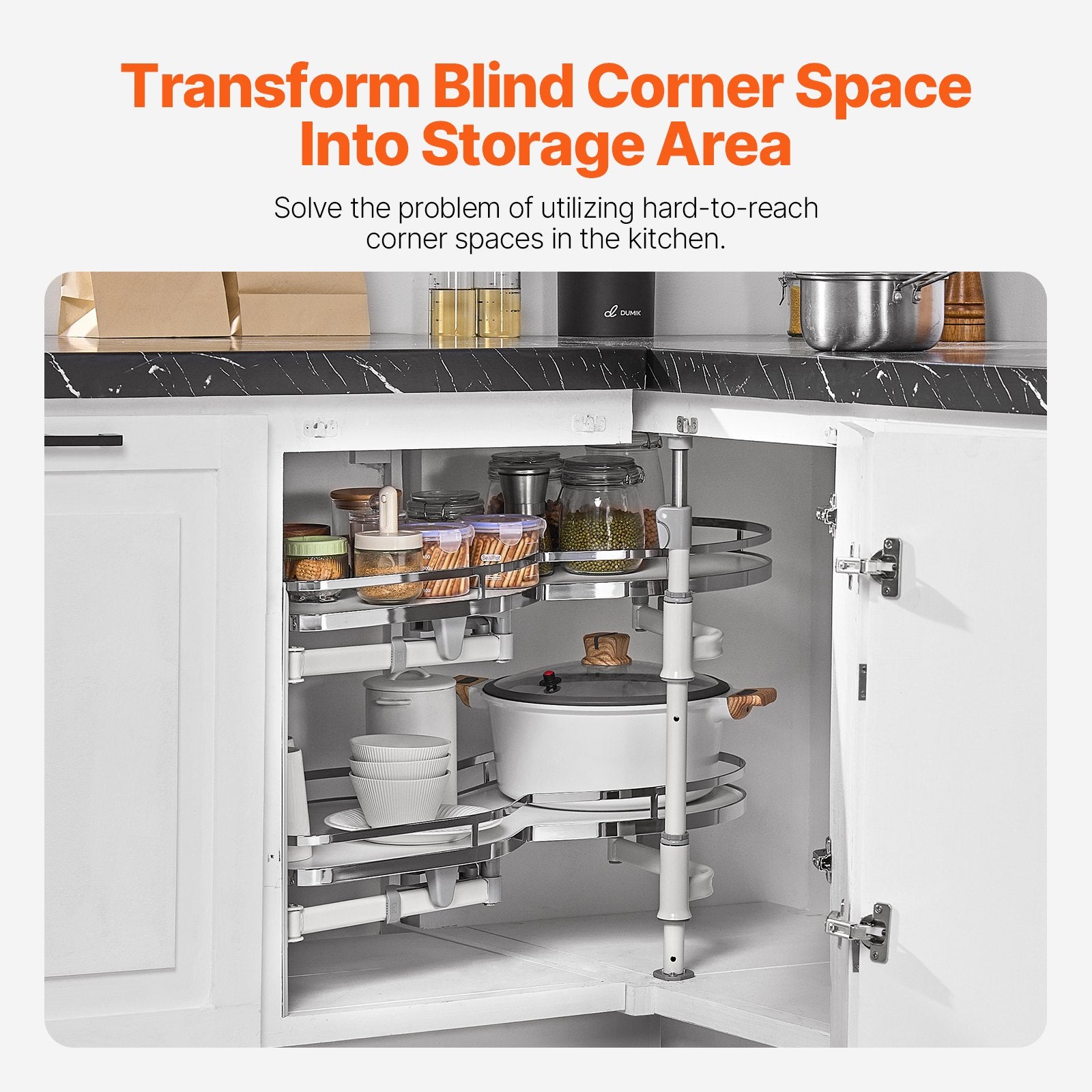 VEVOR Swing Left Blind Corner Cabinet, Pull Out Organizer for 36 inch Width Blind Cabinet, 2 Tier Height Adjustable Swing Tray, Soft Close Kitchen Cloud Blind Organizer, Left Open