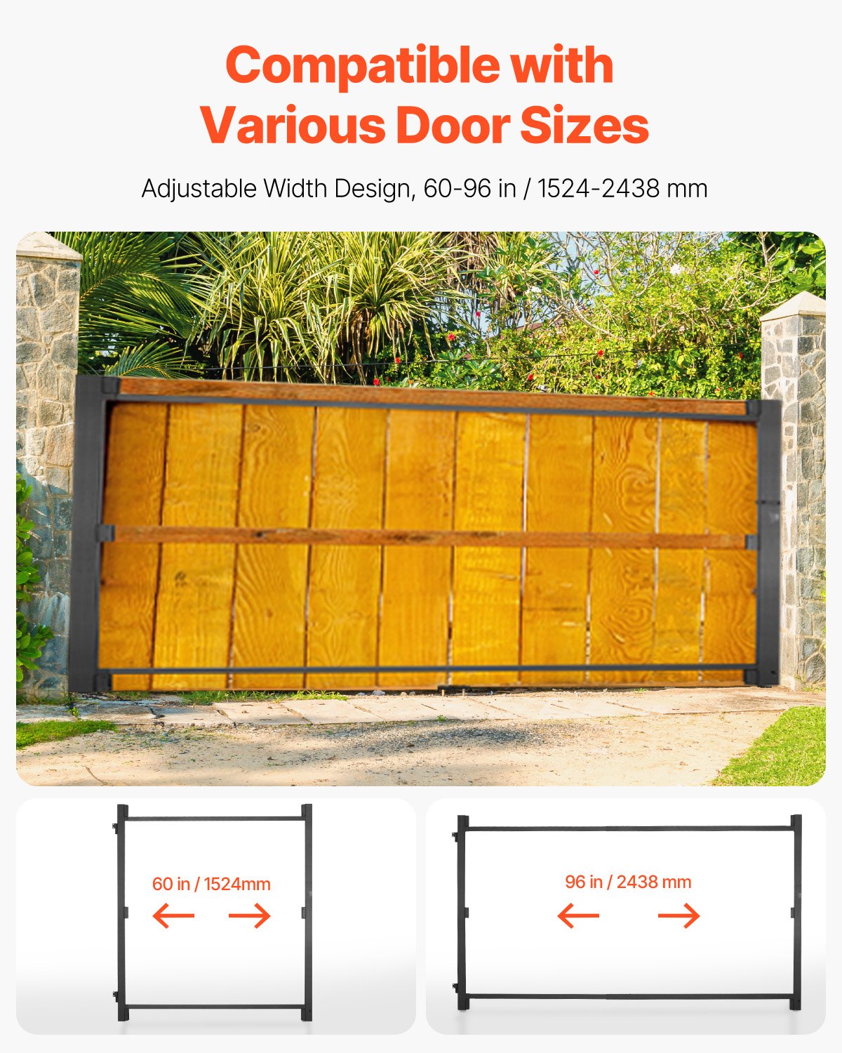 VEVOR Gate Building Kit, Fits 152.4 to 243.8 cm Wide Openings, Up from 182.9 to 213.4 cm High Fence, Adjustable Gate Building Kit, Anti Sag Full Gate Frame Kit with Latch Lock, for Wooden Fence, Iron