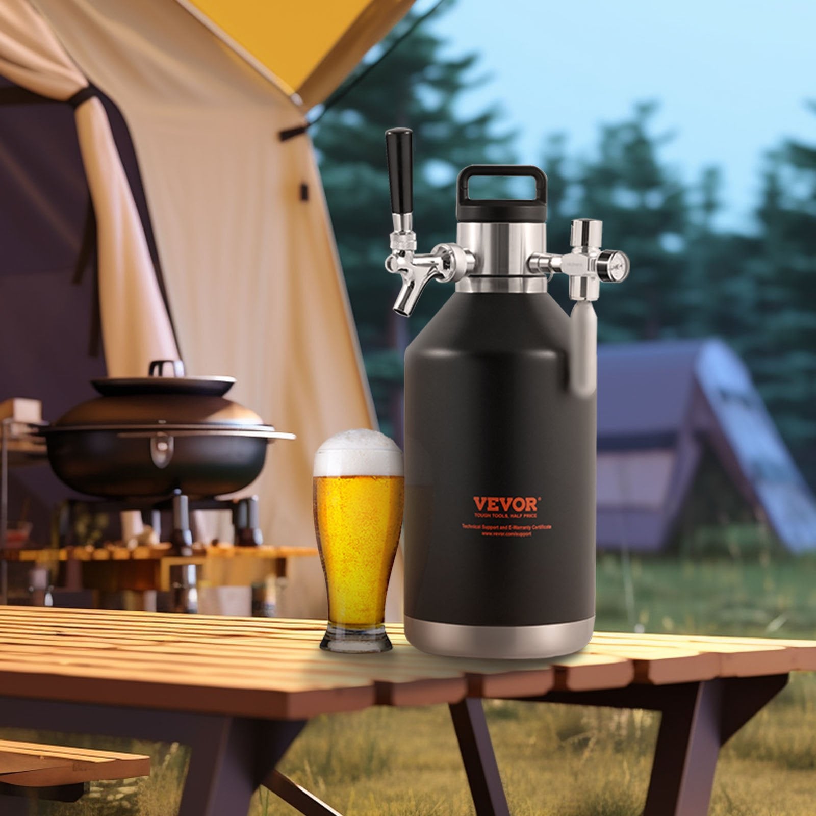 VEVOR Beer Growler Tap System, 4L Mini Keg, 304 Stainless Steel Pressurized Beer Growler, Keg Growler with Pressure Display, CO2 Regulator Faucet, Leak-Proof Ring For Draft, Homebrew, Craft Beer