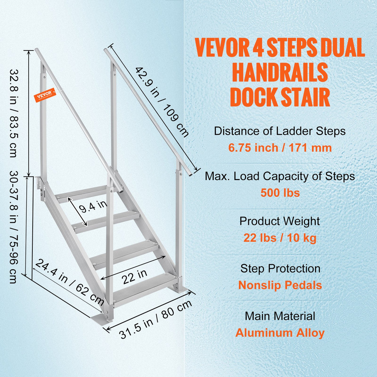Dock Hand Rais VEVOR Dock Ladder 4 Step, Dock Stairs 30''-38'' Adjustable Height, 227